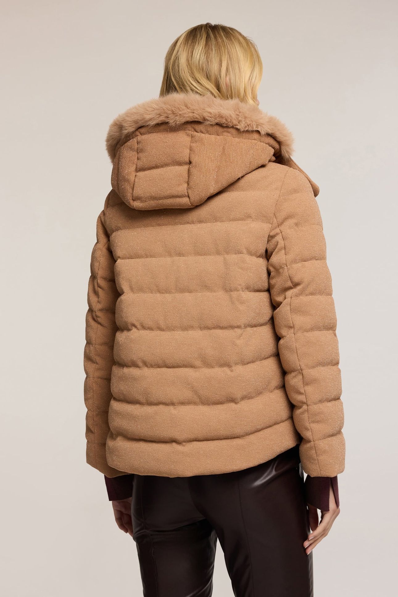 HEAVY GLITTERY DOWN JACKET WITH HOOD BEIGE 3