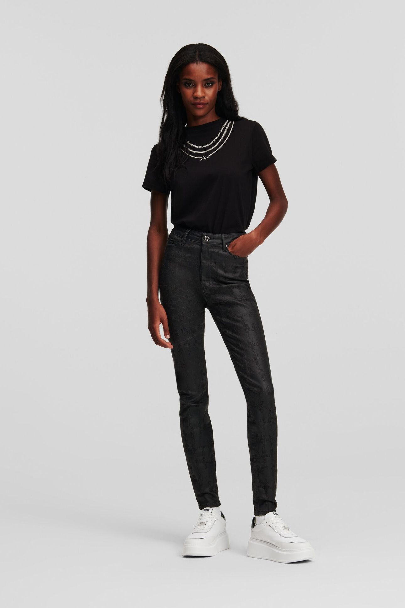 AOP SKINNY DENIM PANTS BLACK COATED KARL HEADS 1