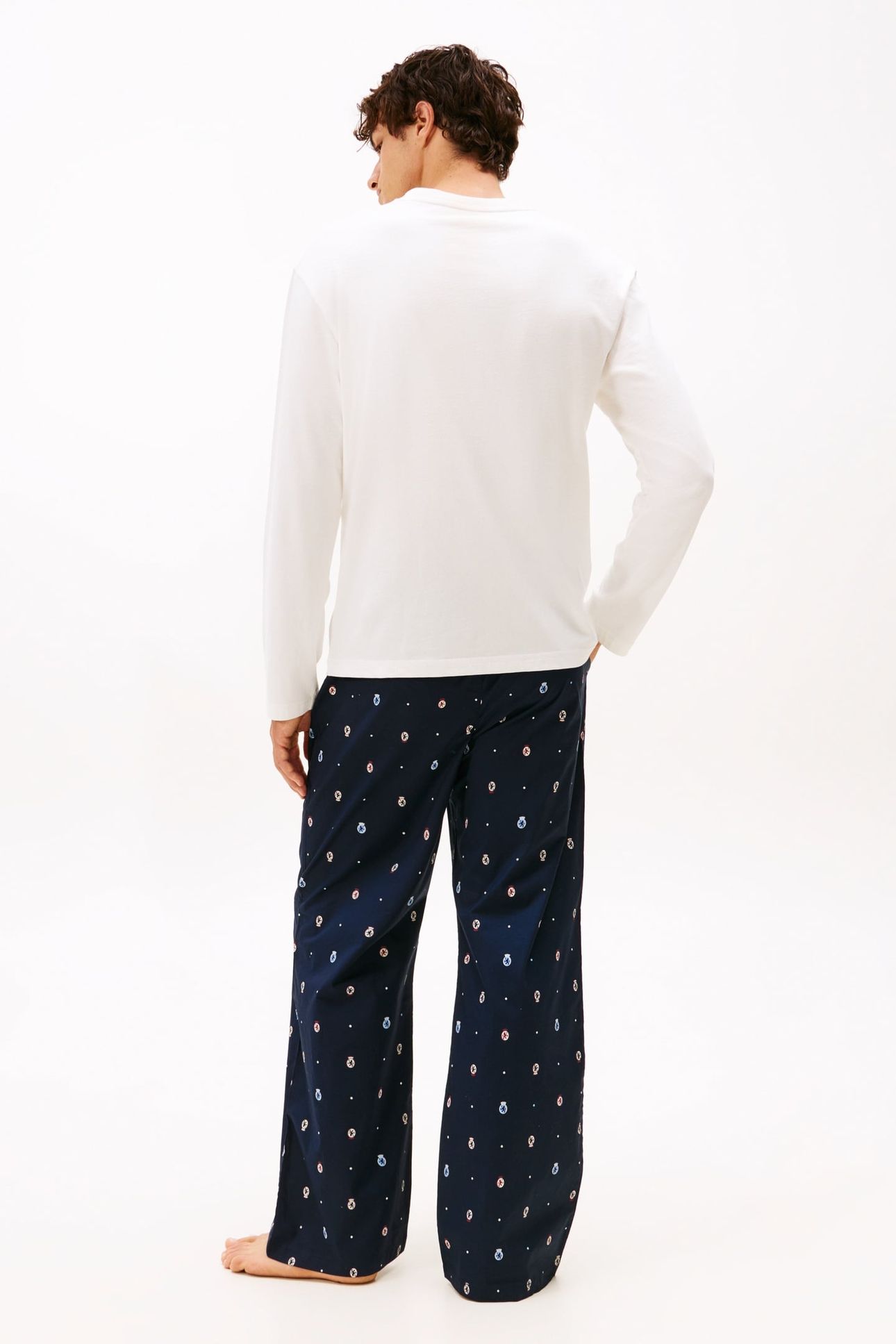 LS WOVEN HENLEY PJ SET ECRU/CREST AOP 2
