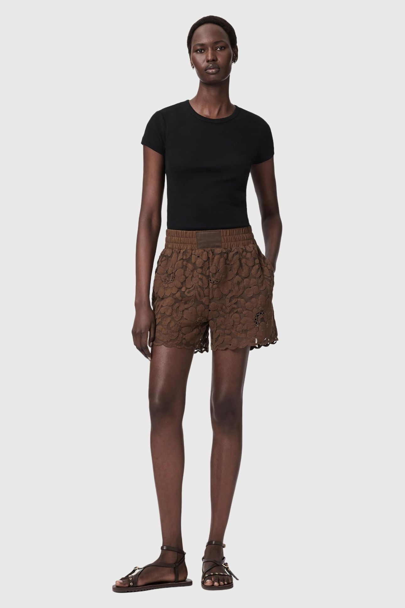 AMELIE LACE SHORT BITTER BROWN 1