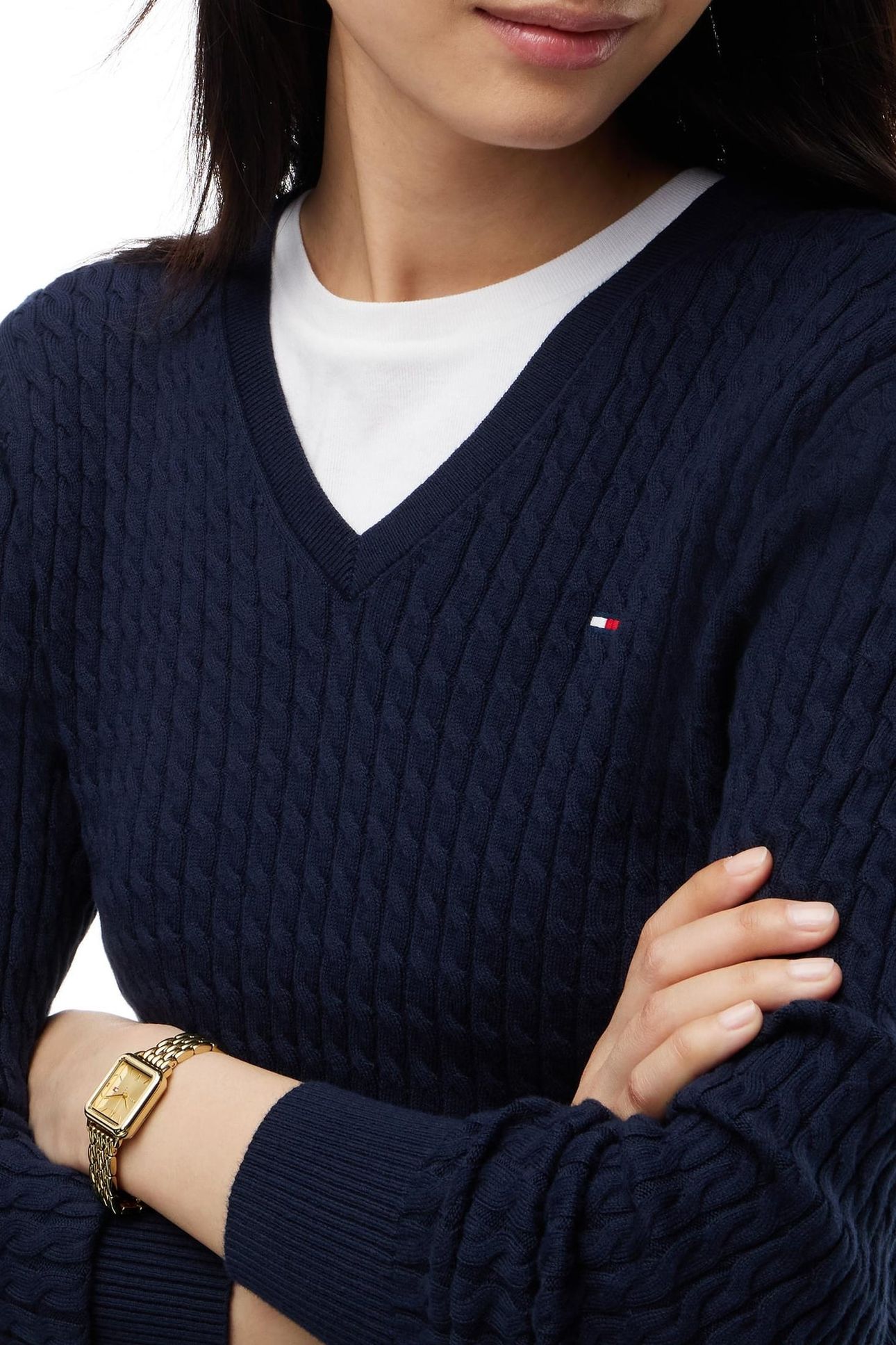 CO CABLE FINE GG V-NECK DARK BLUE 10