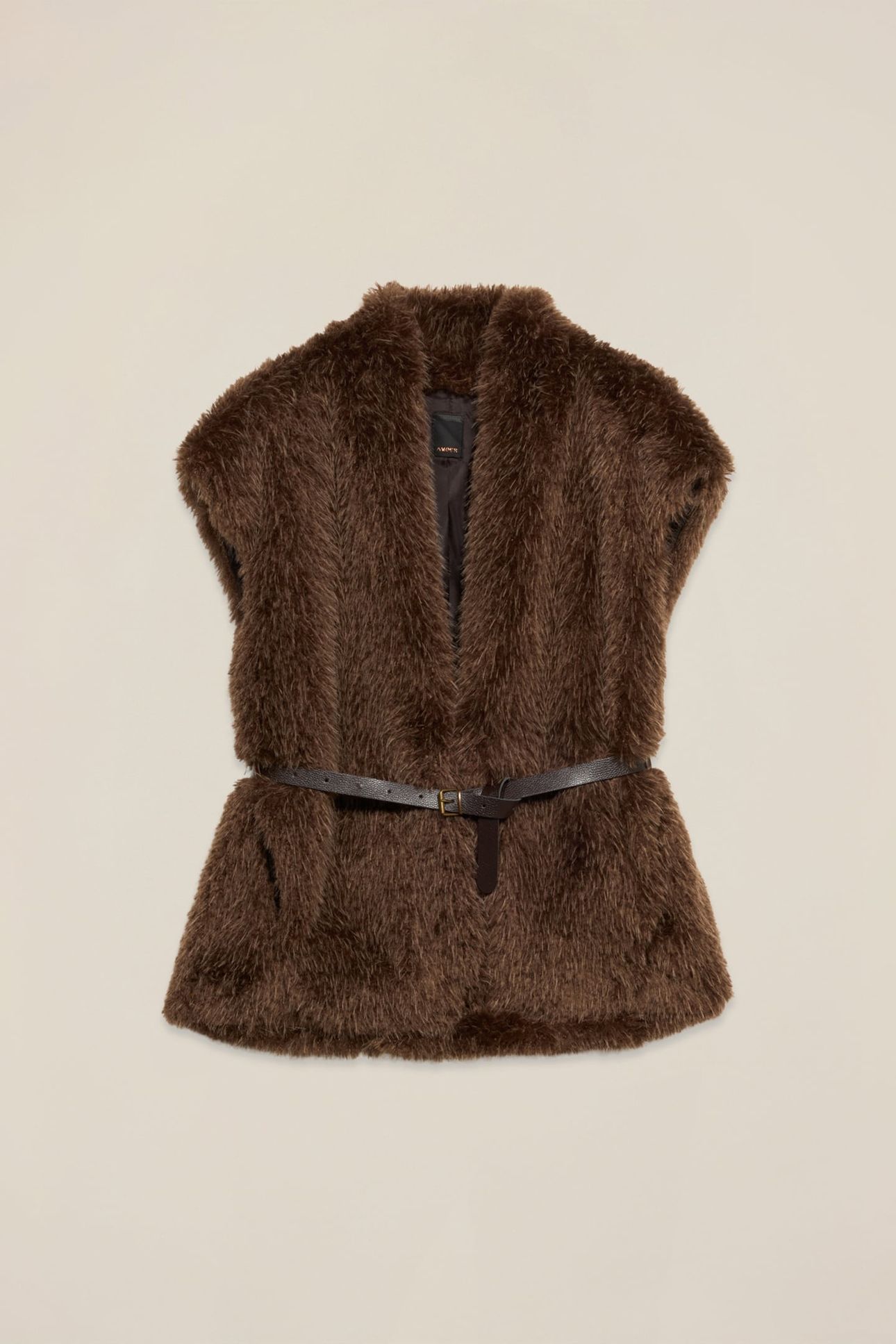 SOFT FABRIC CAPE WITH BELT BROWN 3