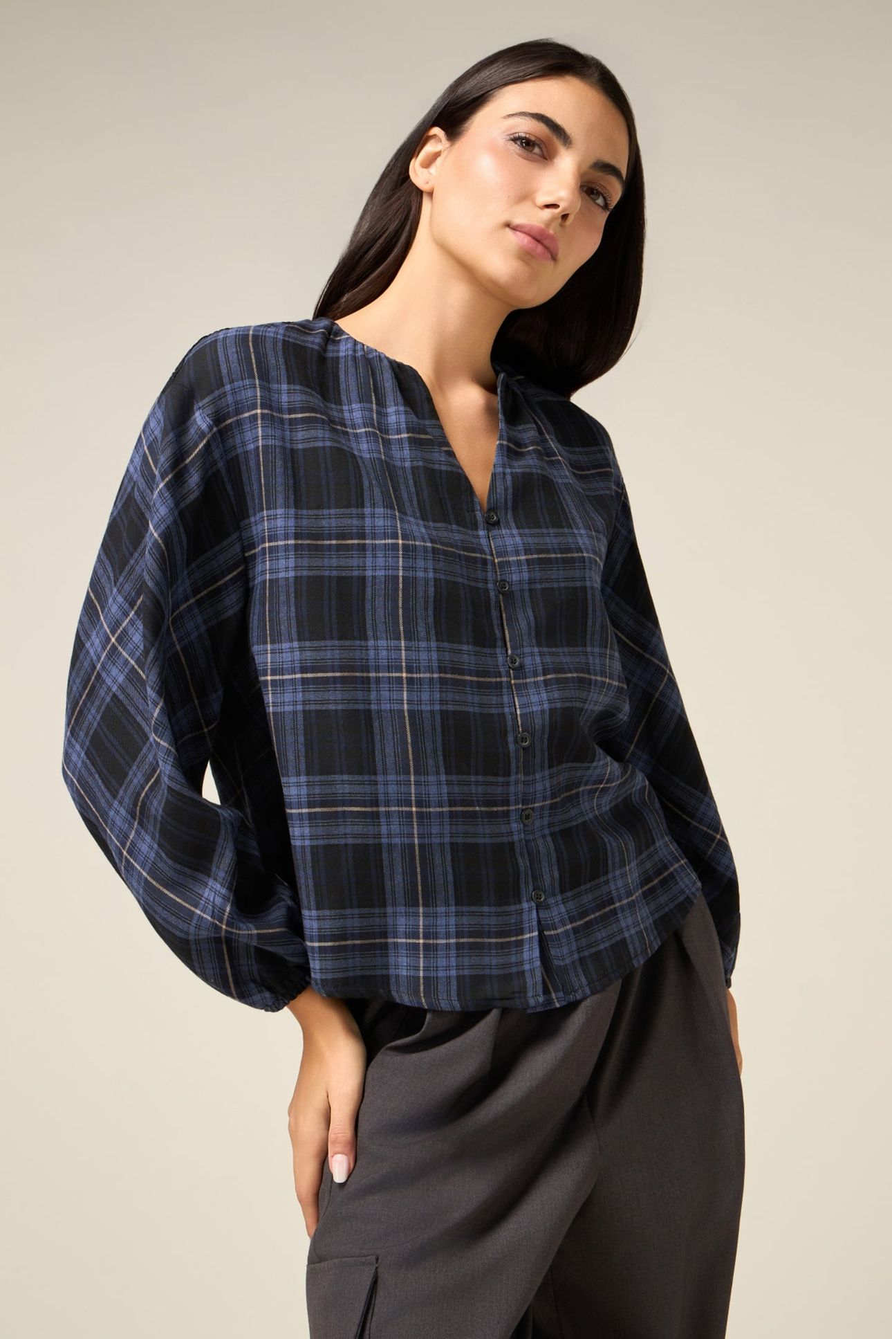 VISCOSE BLEND CHECKERED SHIRT BLUE 1