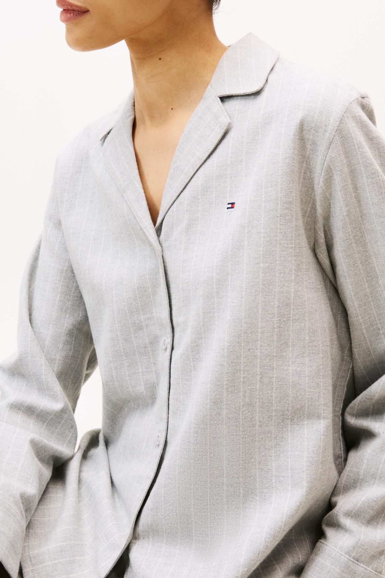 LS STRIPE FLANNEL SHIRT SET THIN STRIPE LIGHT GREY 6