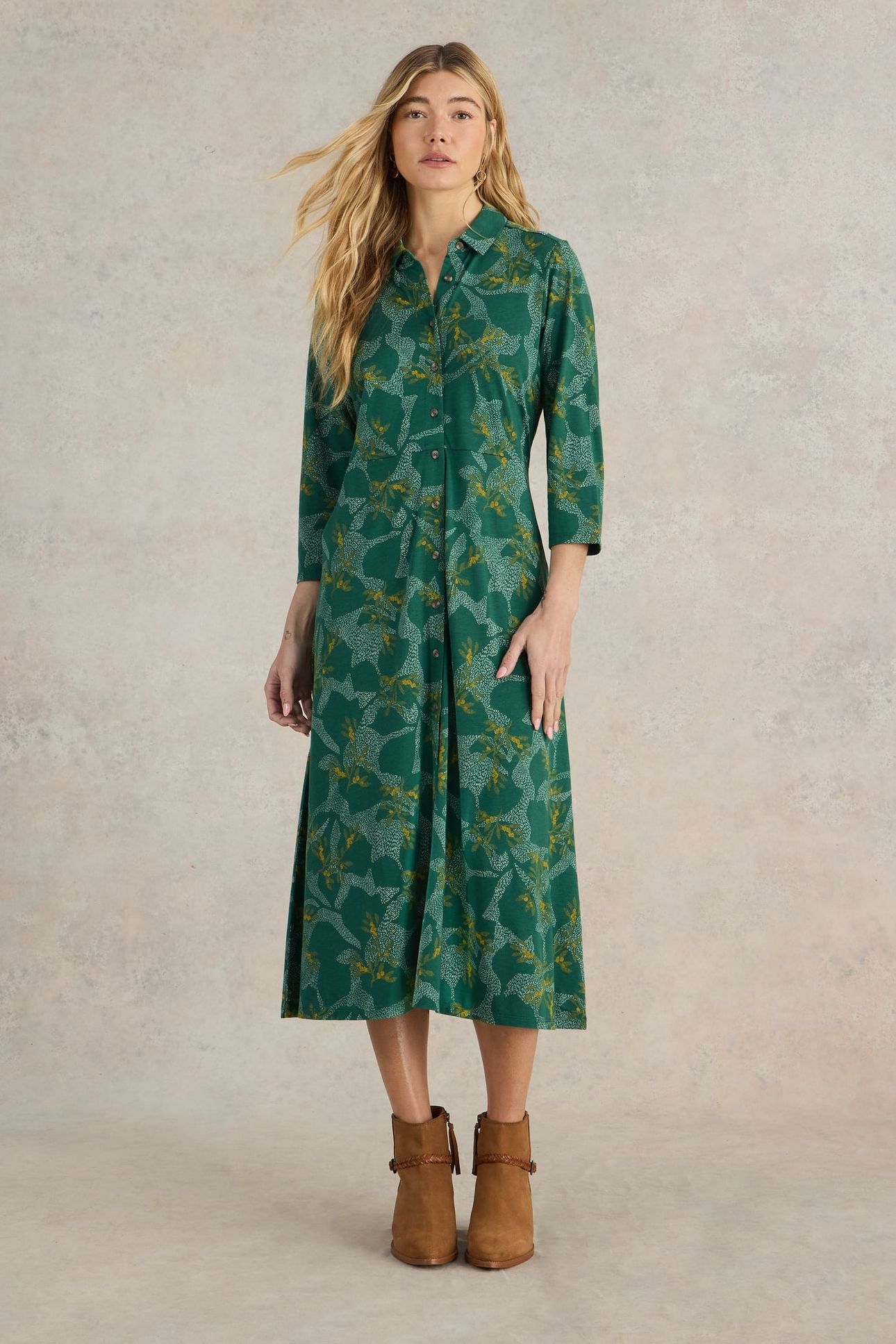 RUA JERSEY SHIRT DRESS GREEN MULTI 1