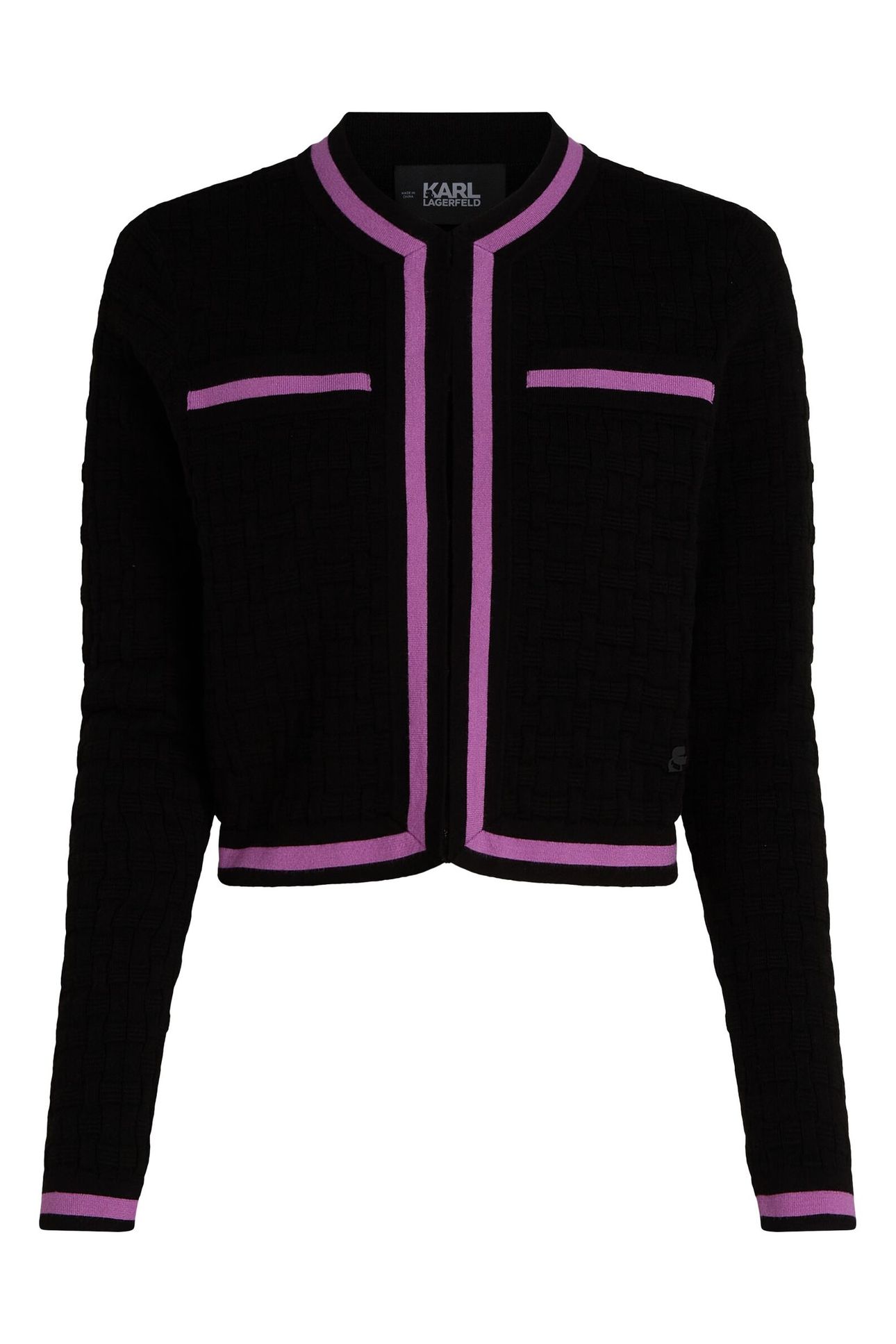 TEXTURED CLASSIC KNIT CARDIGAN BLACK/IRIS ORCHID 4