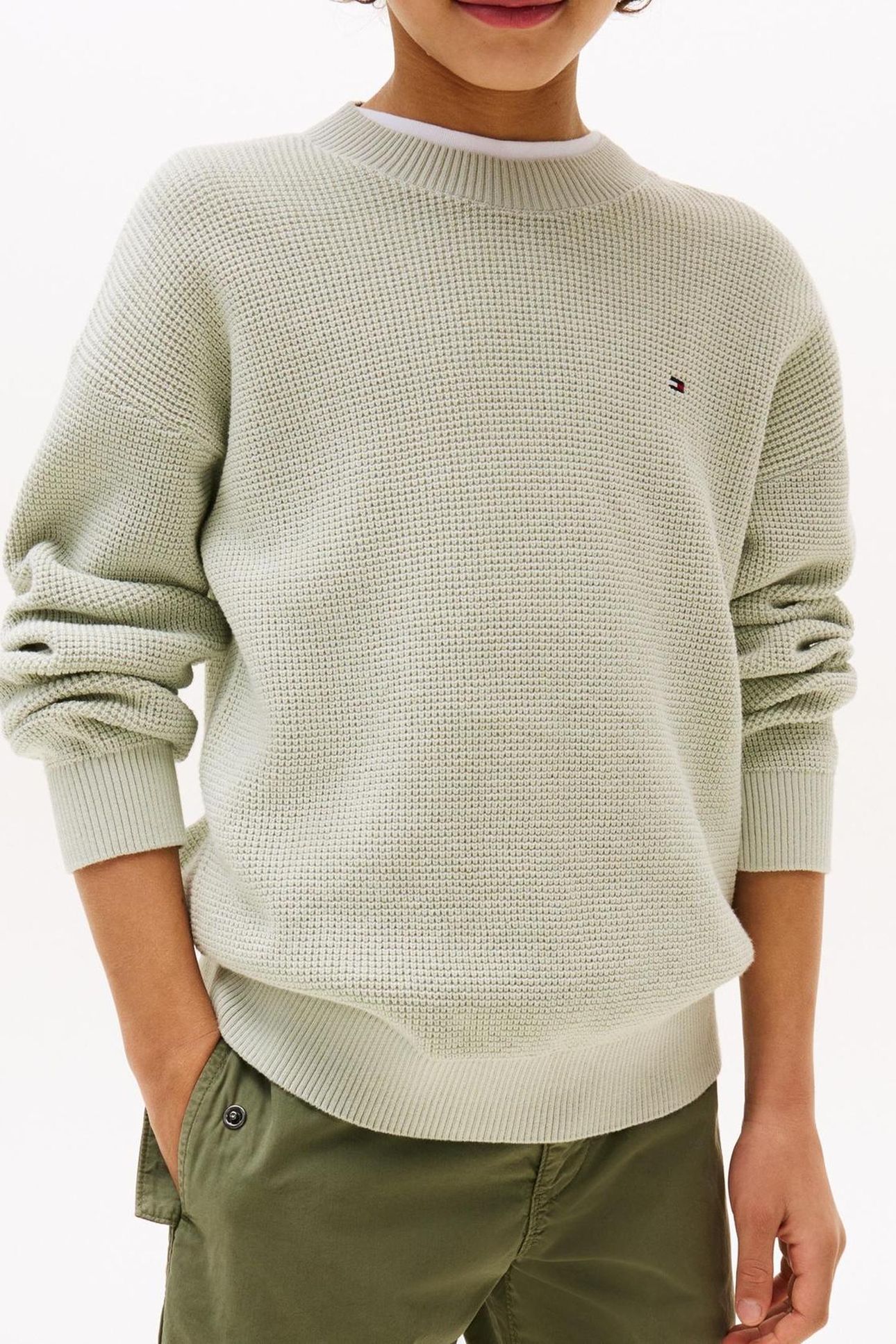 BOYS COTTON TEXTURE SWEATER MISTY SAGE 1