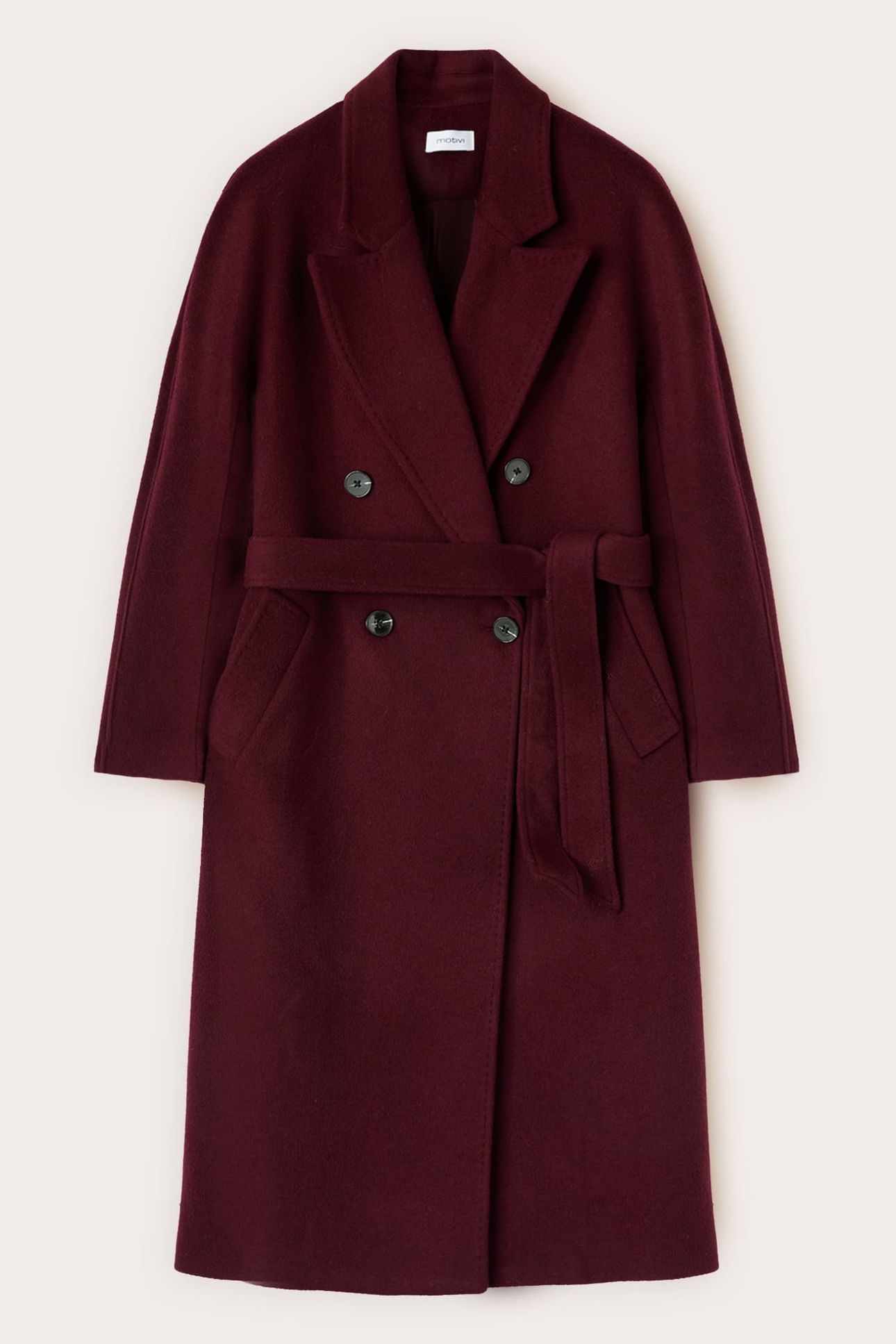 DOUBLE-BREASTED COAT IN WOOL BLEND DRAP BURGUNDY 4
