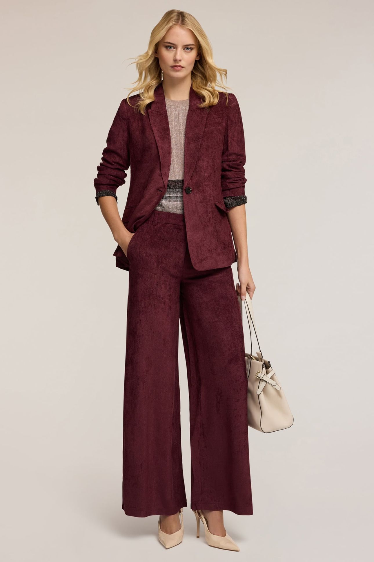CORDUROY PALAZZO PANTS BURGUNDY 2