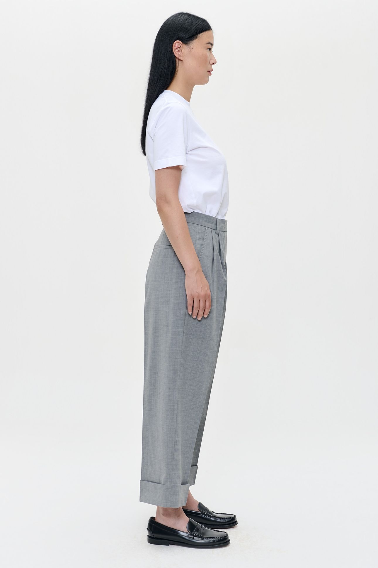 TROPICAL WOOL STRAIGHT PANTS GREY MELANGE 4
