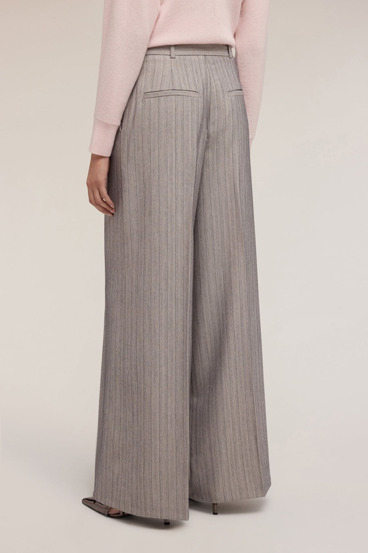 PINSTRIPED PALAZZO PANTS WITH BELT GREY 3