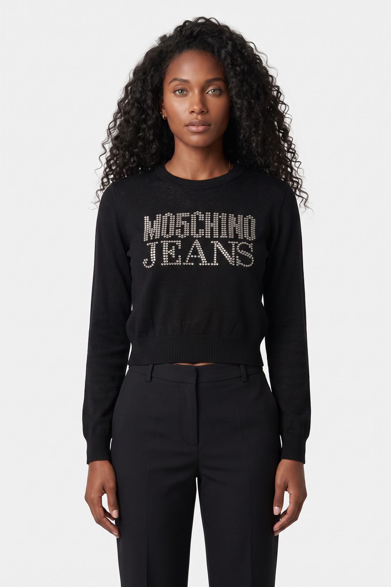 WOOL BLEND PULLOVER RHINESTONE LOGO BLACK 1