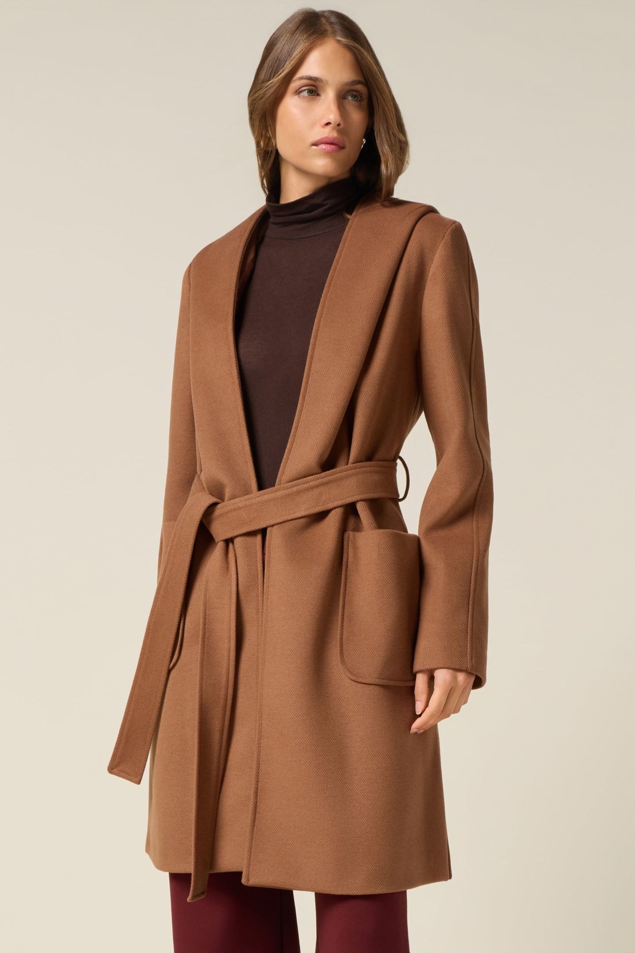 HOODED COAT WITH BELT BROWN 1