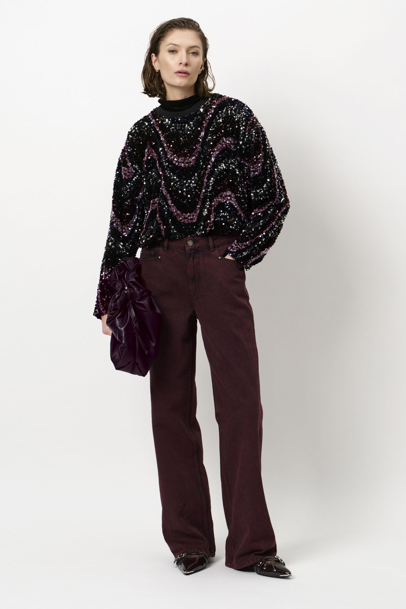 LIZY SEQUINS TOP MULBERRY RED 1