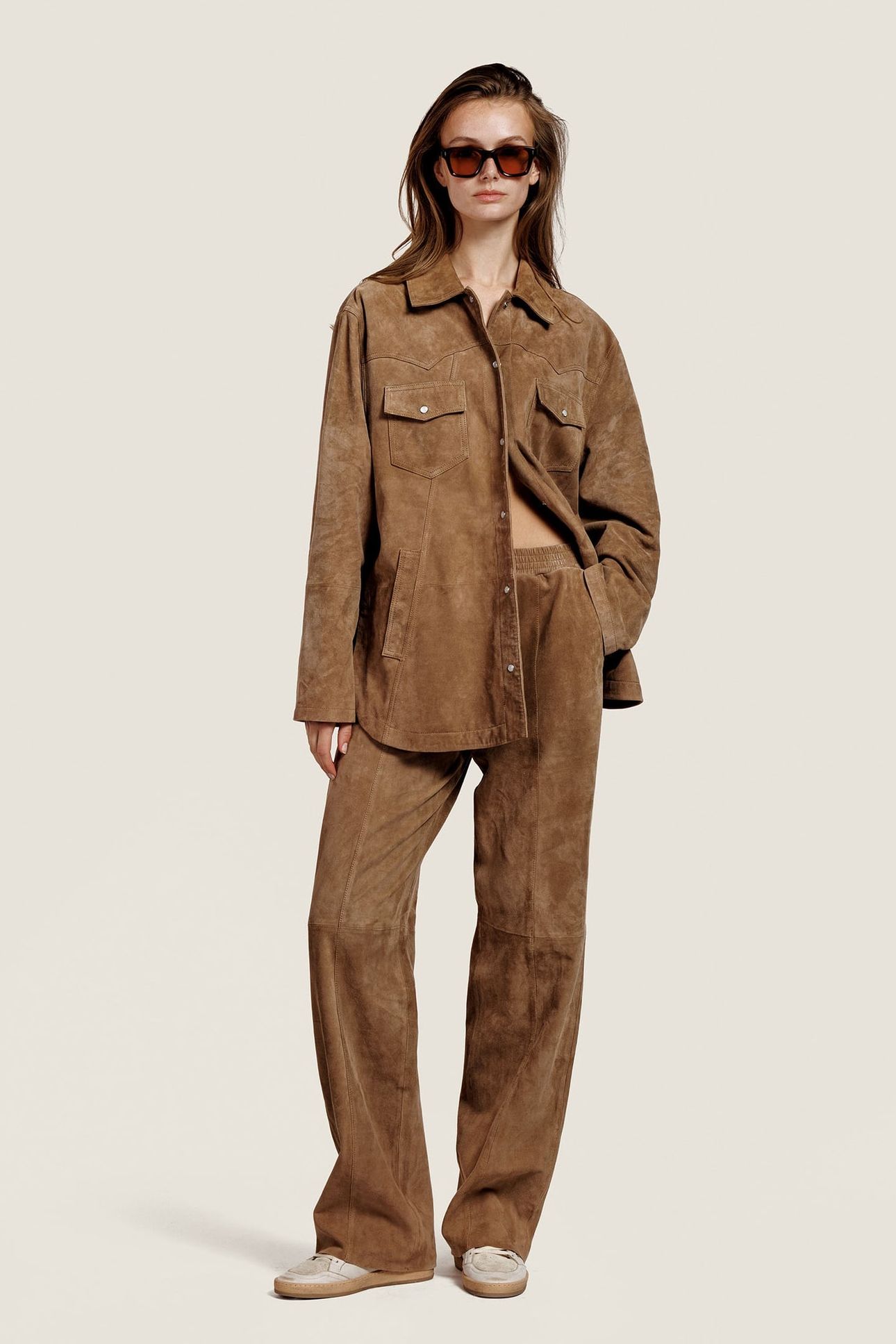 GEORGIA SUEDE OVERSHIRT BLOUSE DARK SAND 3