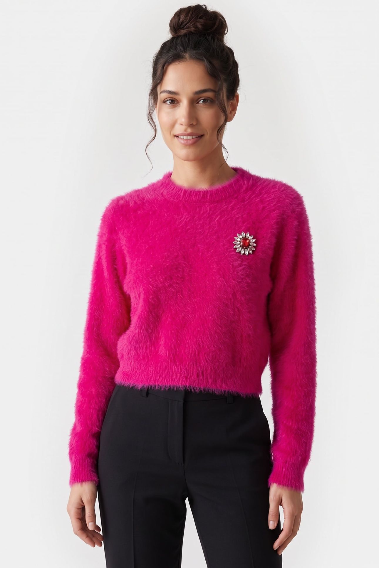 JEWEL FLOWER SOFT FABRIC PULLOVER PINK 1