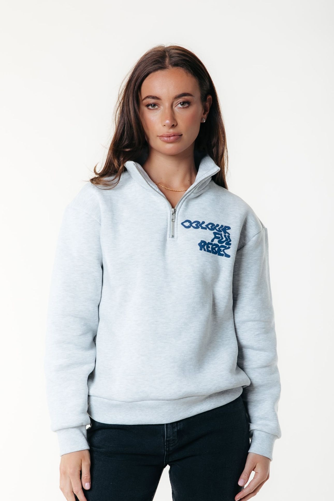 UNI LOGO RELAXED ZIP SWEAT LIGHT GREY MELANGE 1