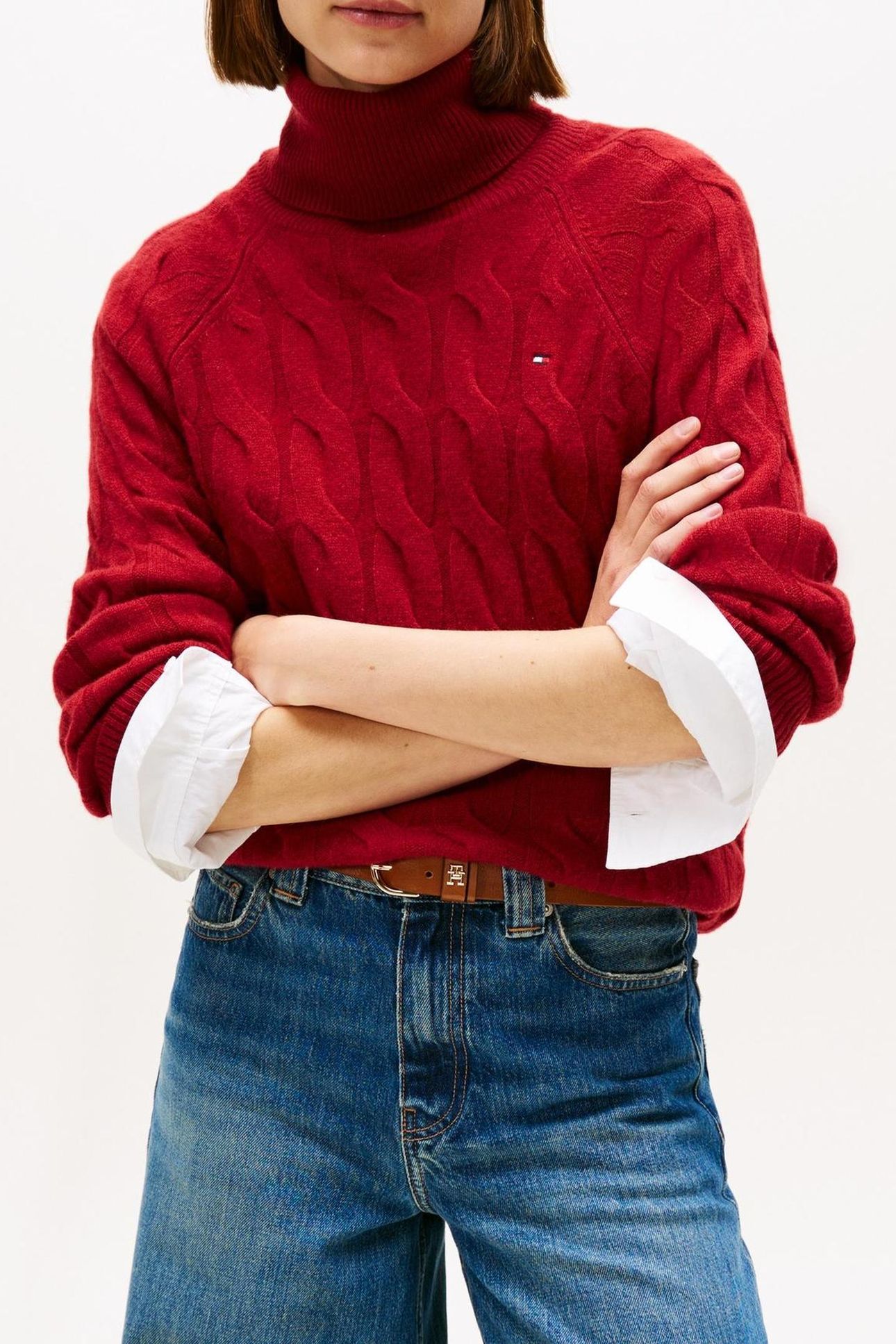 SOFT WOOL CABLE ROLL NECK REGATTA RED 1