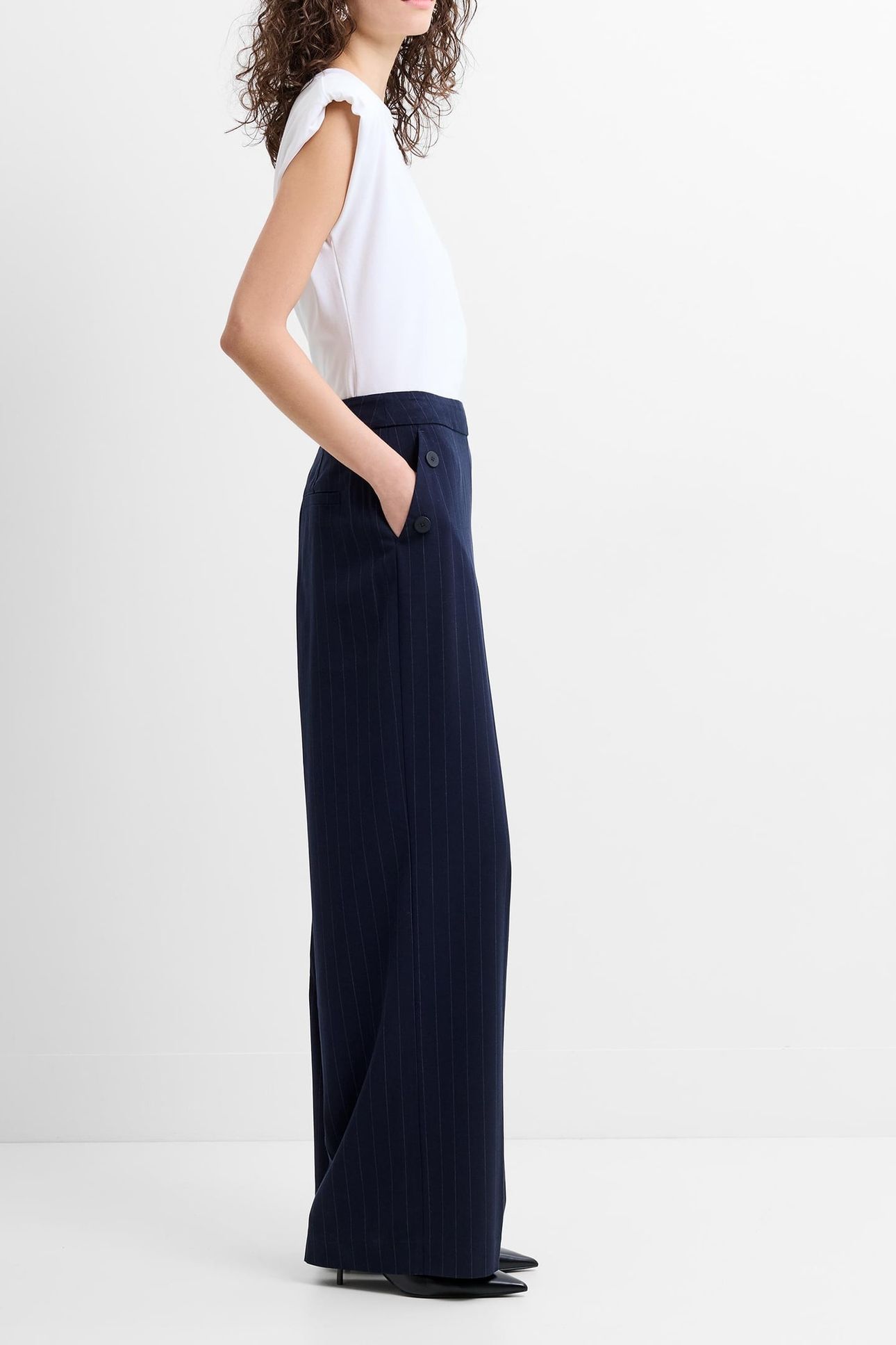 ALIA PINSTRIPE BUTTON DETAIL NAVY/LINEN WHITE 5