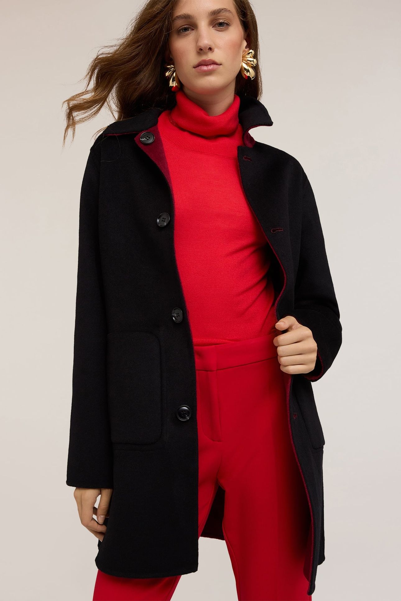 REVERSIBLE COAT IN WOOL BLEND FABRIC BURGUNDY 1