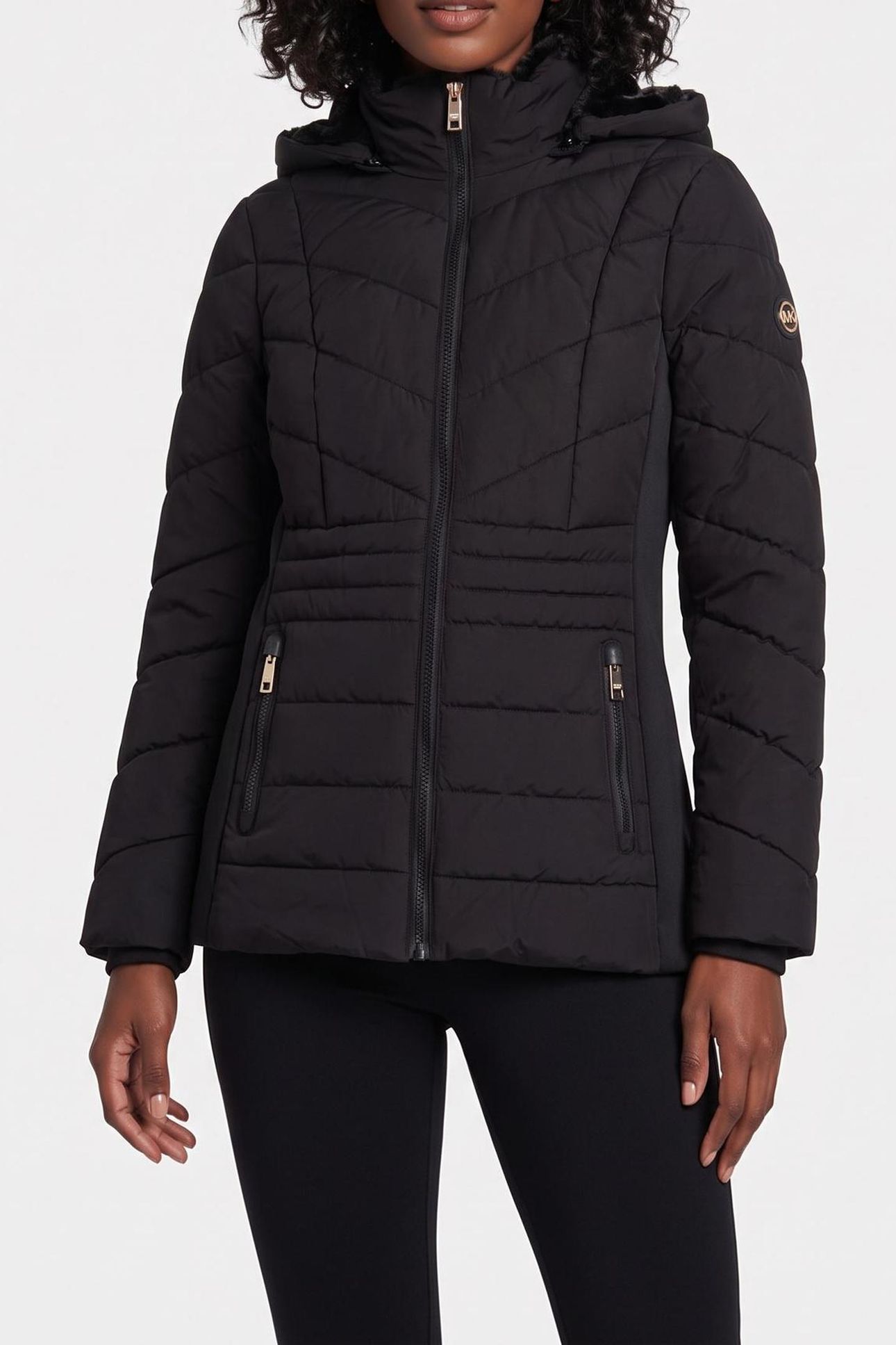 ZIP FAUX FUR COLLAR&HOOD BLACK 1