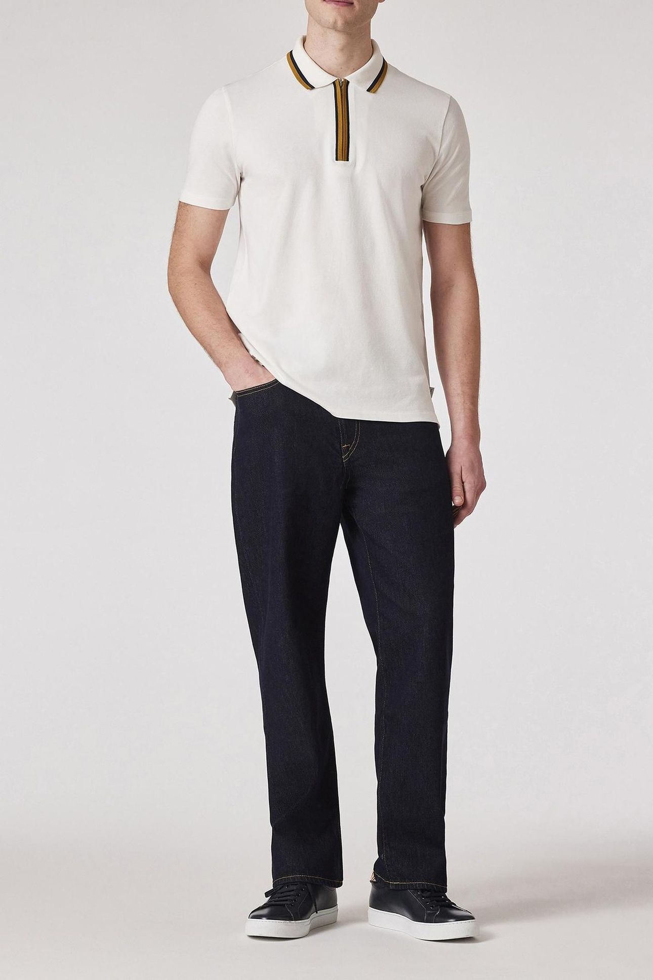 MENS REG FIT HALF ZIP POLO OFF WHITE 2