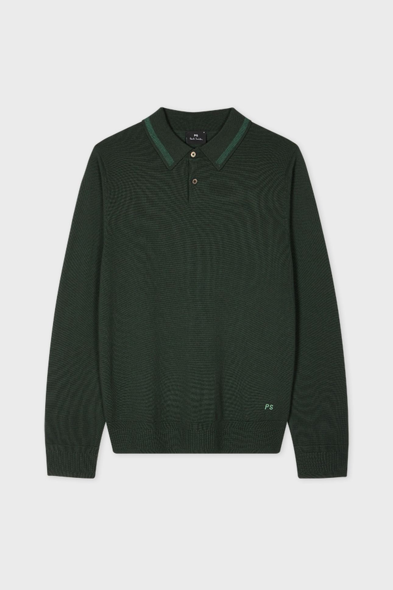 MENS SWEATER LS POLO VERY DARK GREEN 2
