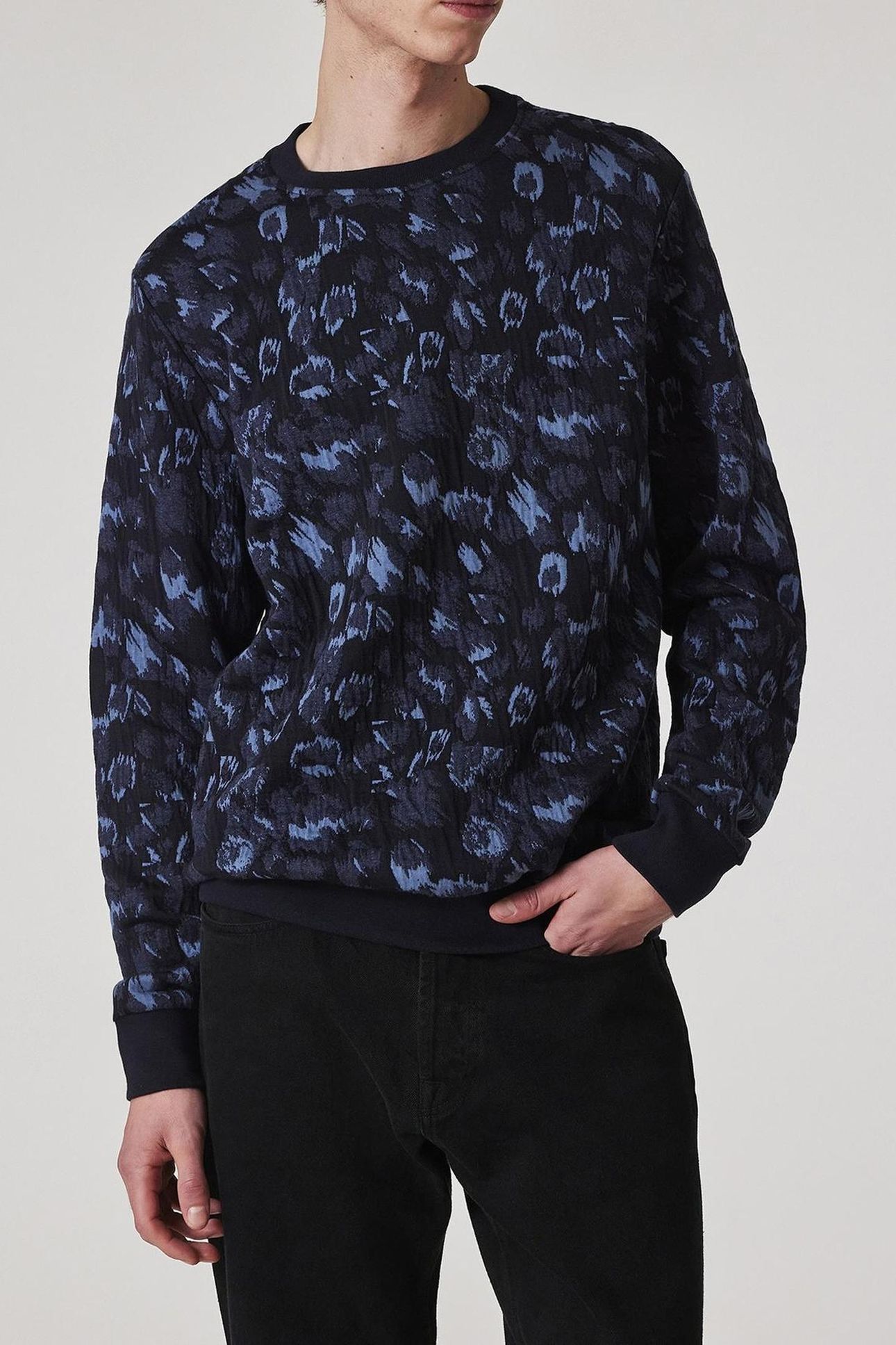 MENS LEOPARD JACQUARD SWEATSHIRT VERY DARK NAVY 1