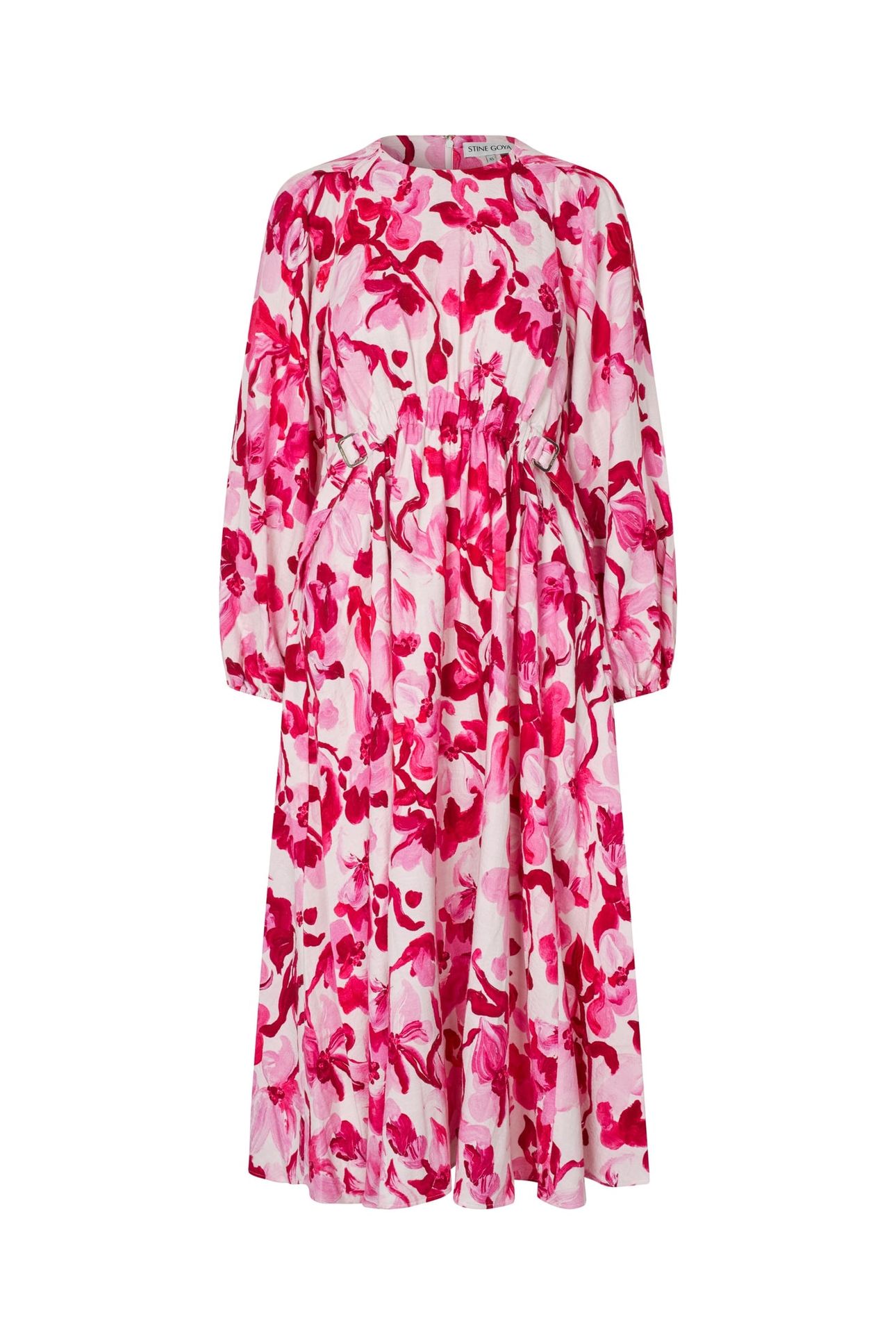 DOUBLE BUCKLE RAGLAN MIDI DRESS BRUSH STROKE MAGNOLIAS 3