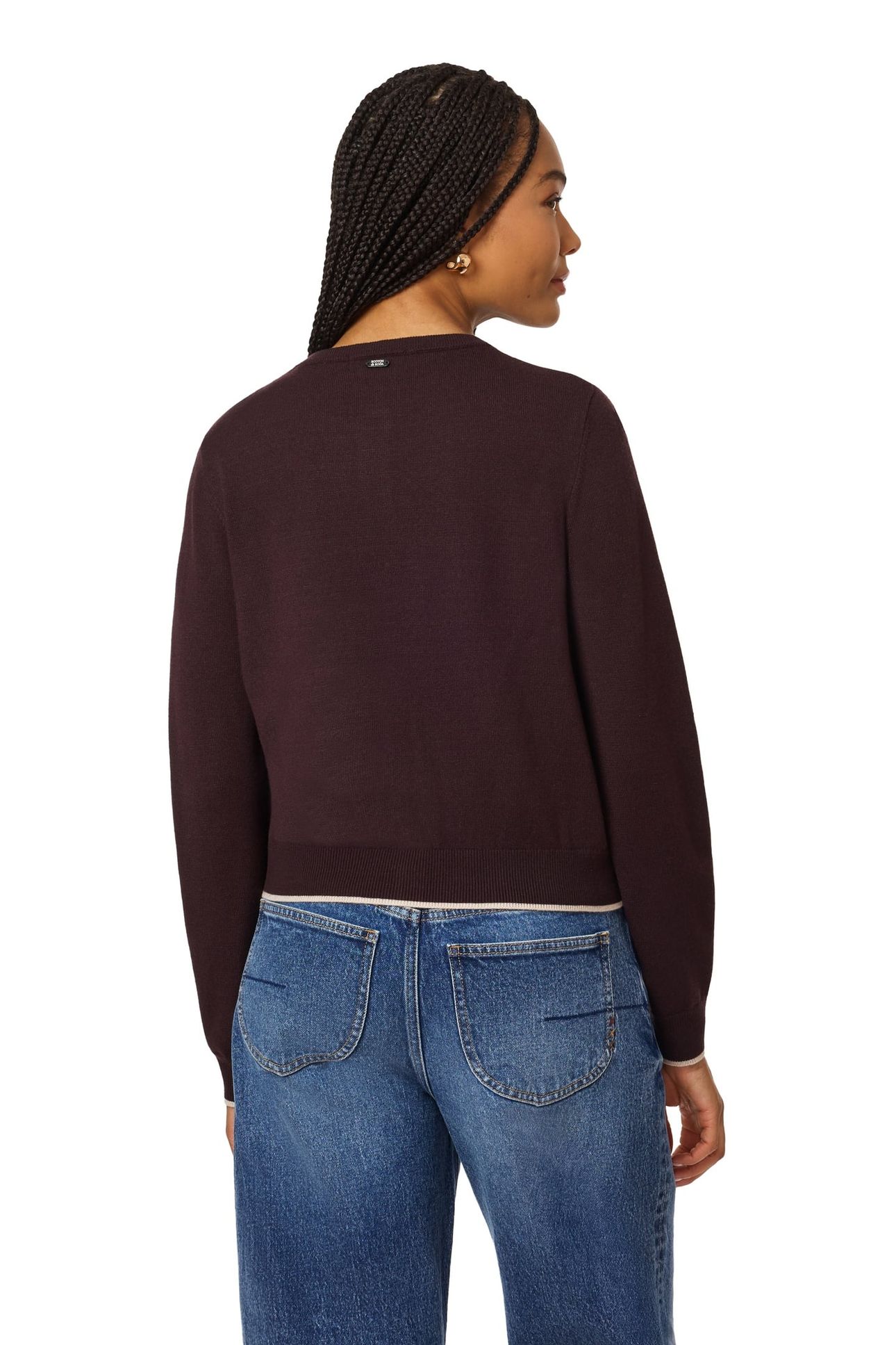 CREW NECK CARDIGAN SEAL BROWN/ STONEWASH / CARAMEL CAFÉ 2