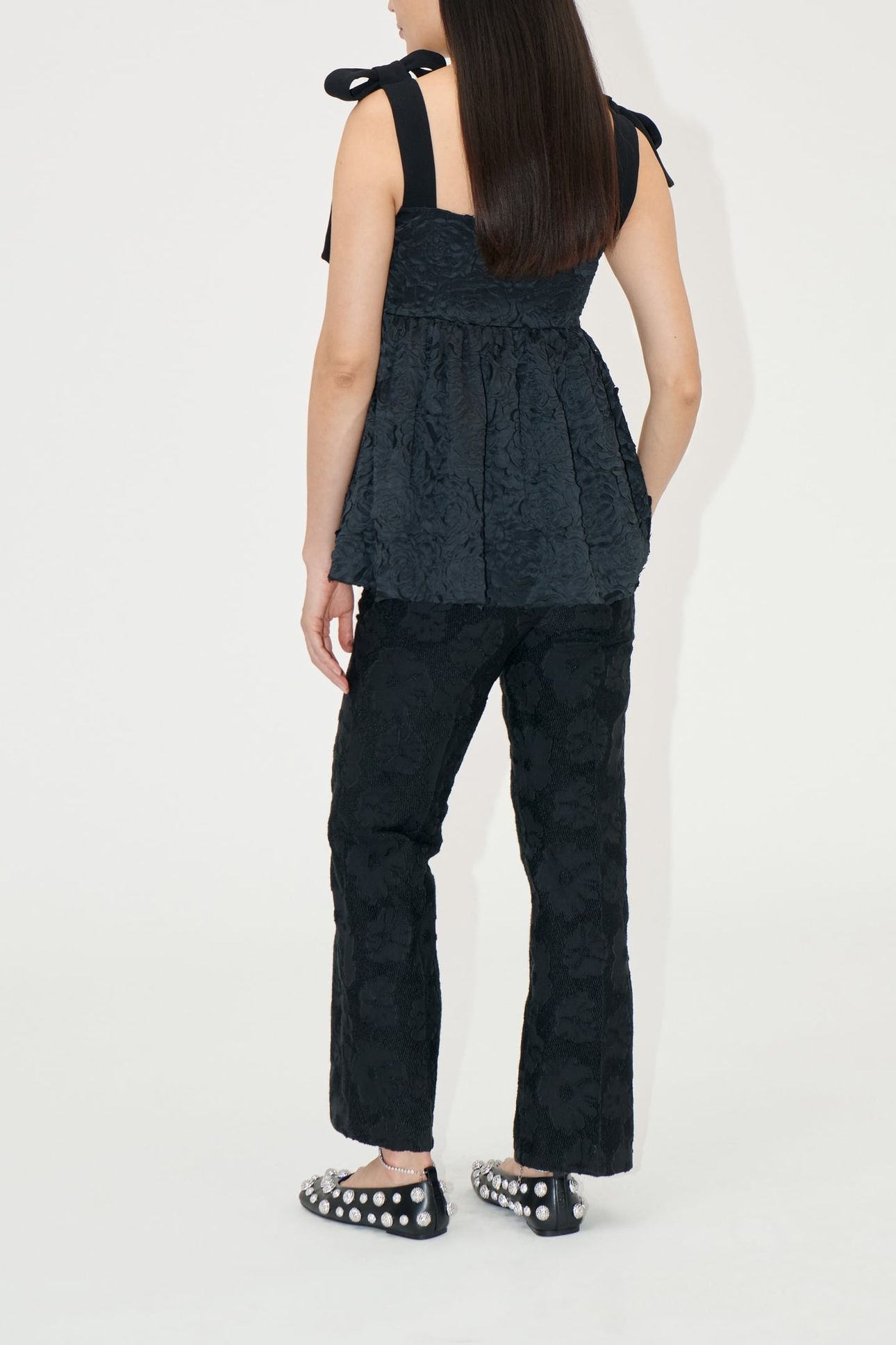 FRONT PLEAT LONG STRAIGHT PANTS ANEMONE JACQUARD 4