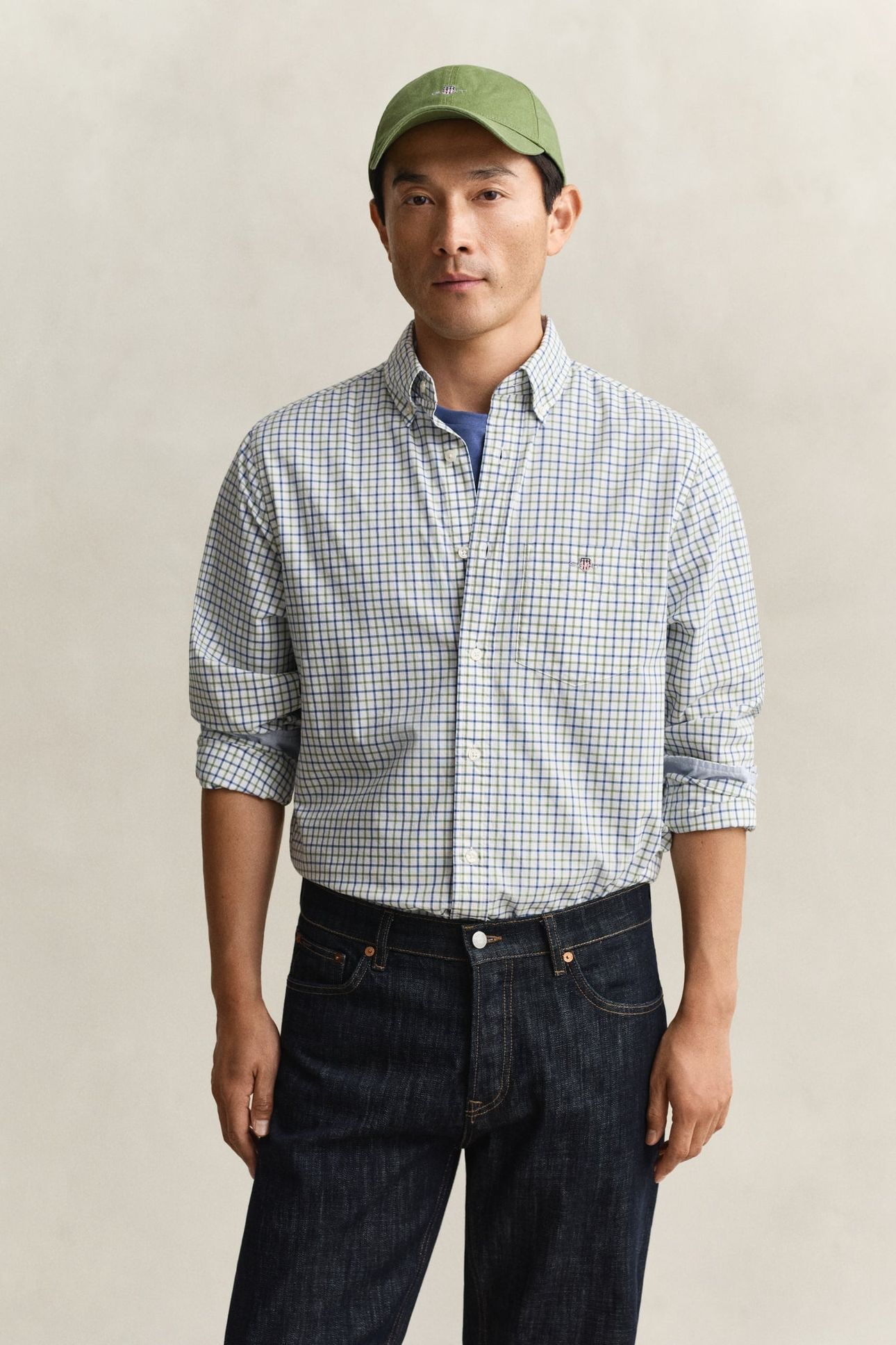 REG CLASSIC POPLIN CHECK HERB GREEN 1