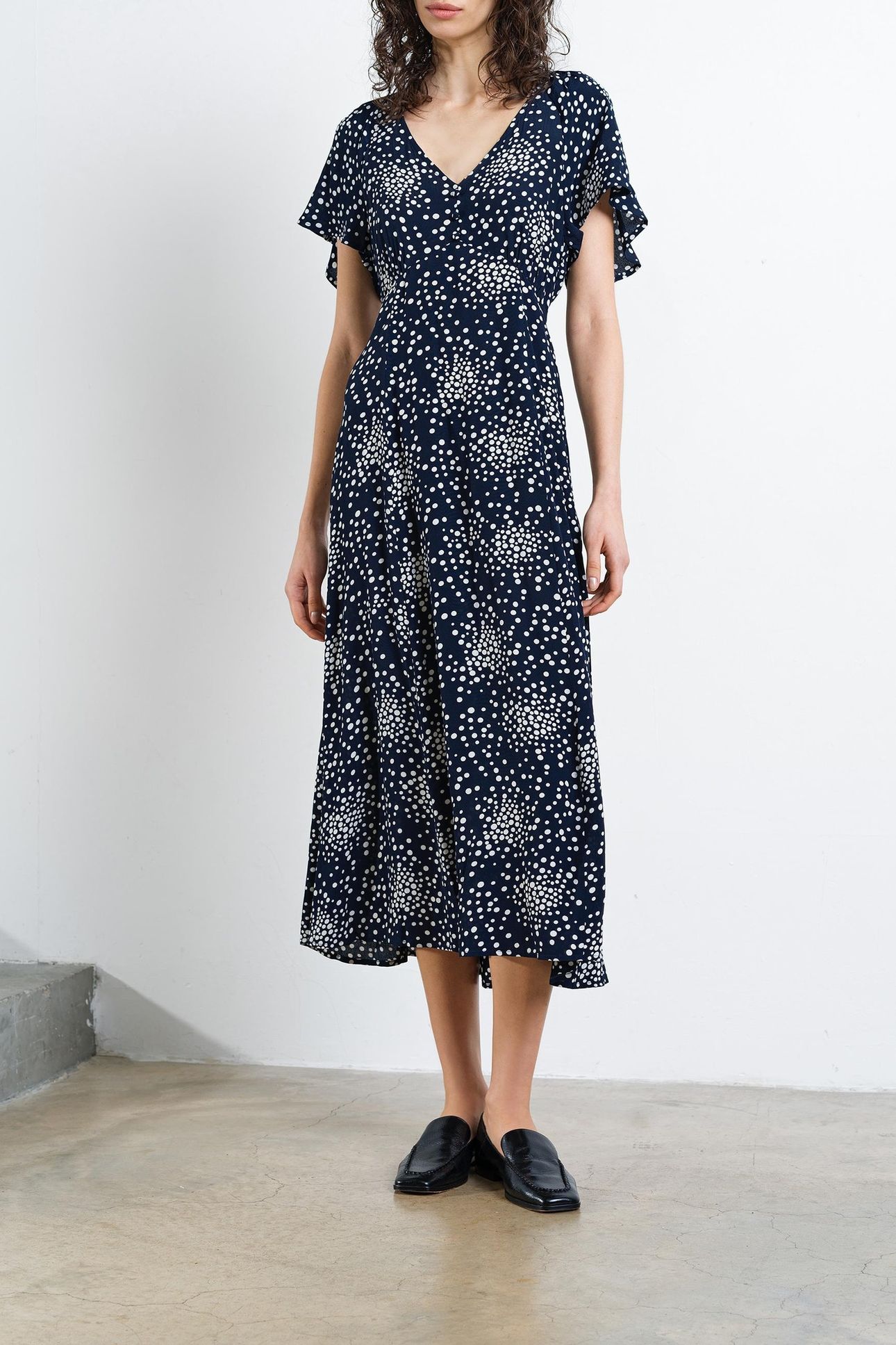 THEA LIZZIE MIDI TEA DRESS NAVY/PORCELAIN CREAM 1