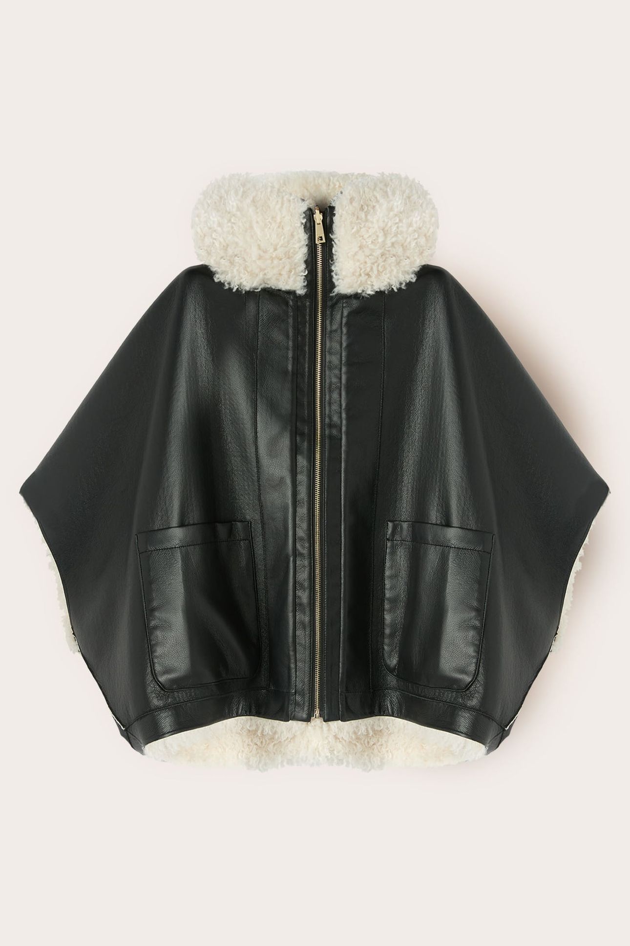 OVERSIZED SHEARLING COAT WITH ZIP AND POCKETS BLACK 4