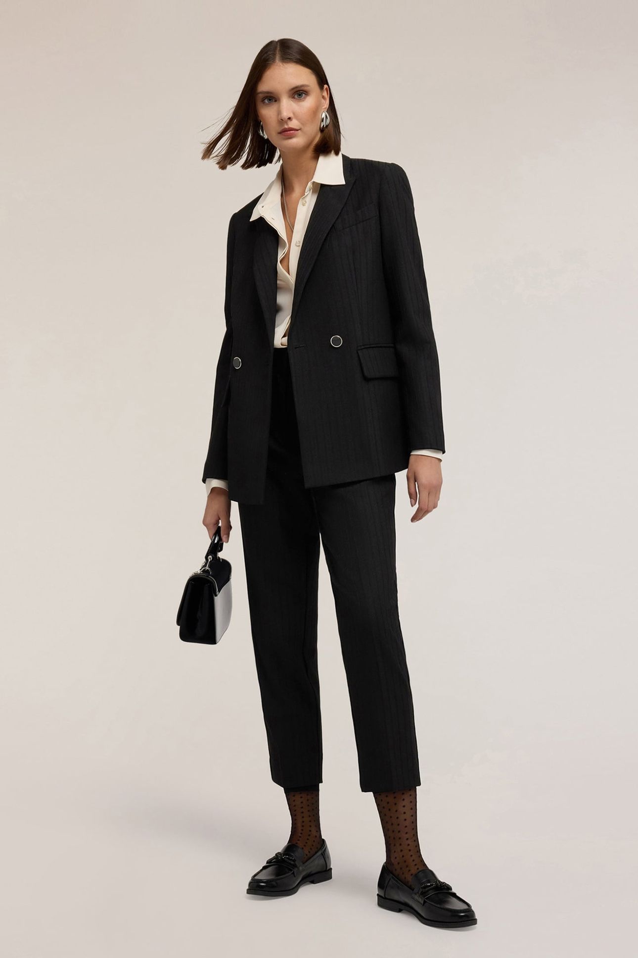 STRUCTURED DOUBLE-BREASTED PINSTRIPE JACKET BLACK 2