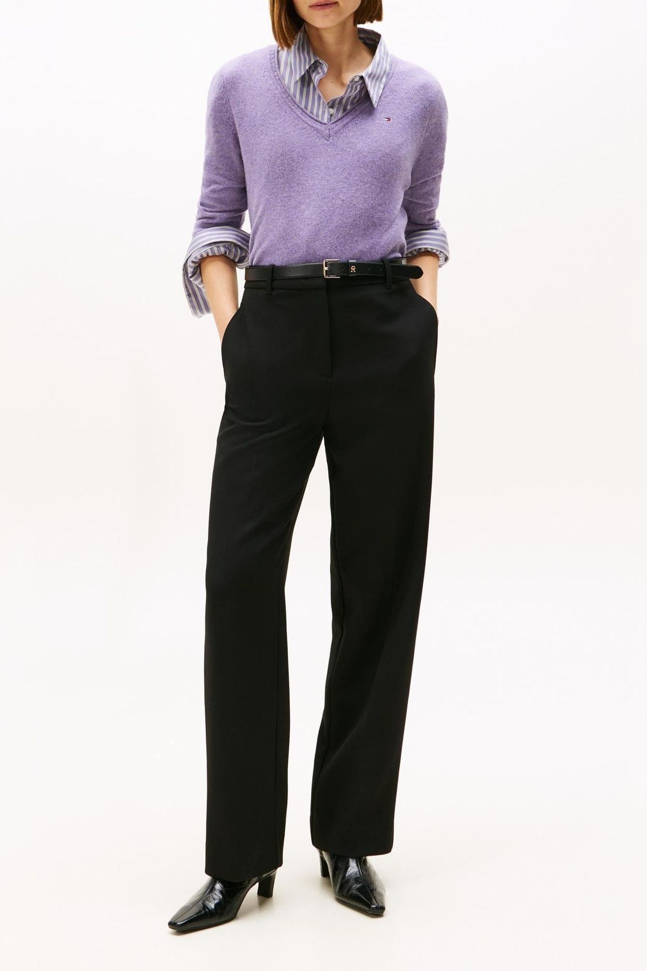 SOFT WOOL V-NECK LOOSE SWEATER LILAC HEATHER 2
