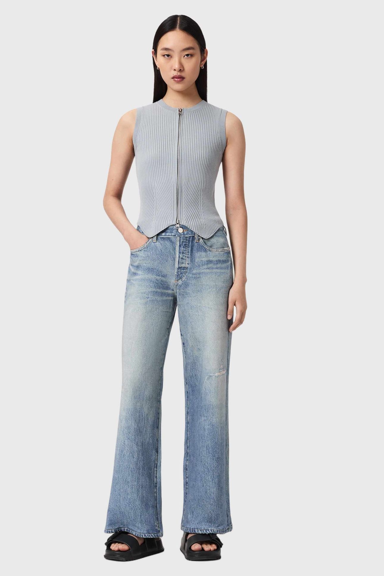 CRUZ ZIP WAISTCOAT STEEL BLUE 1