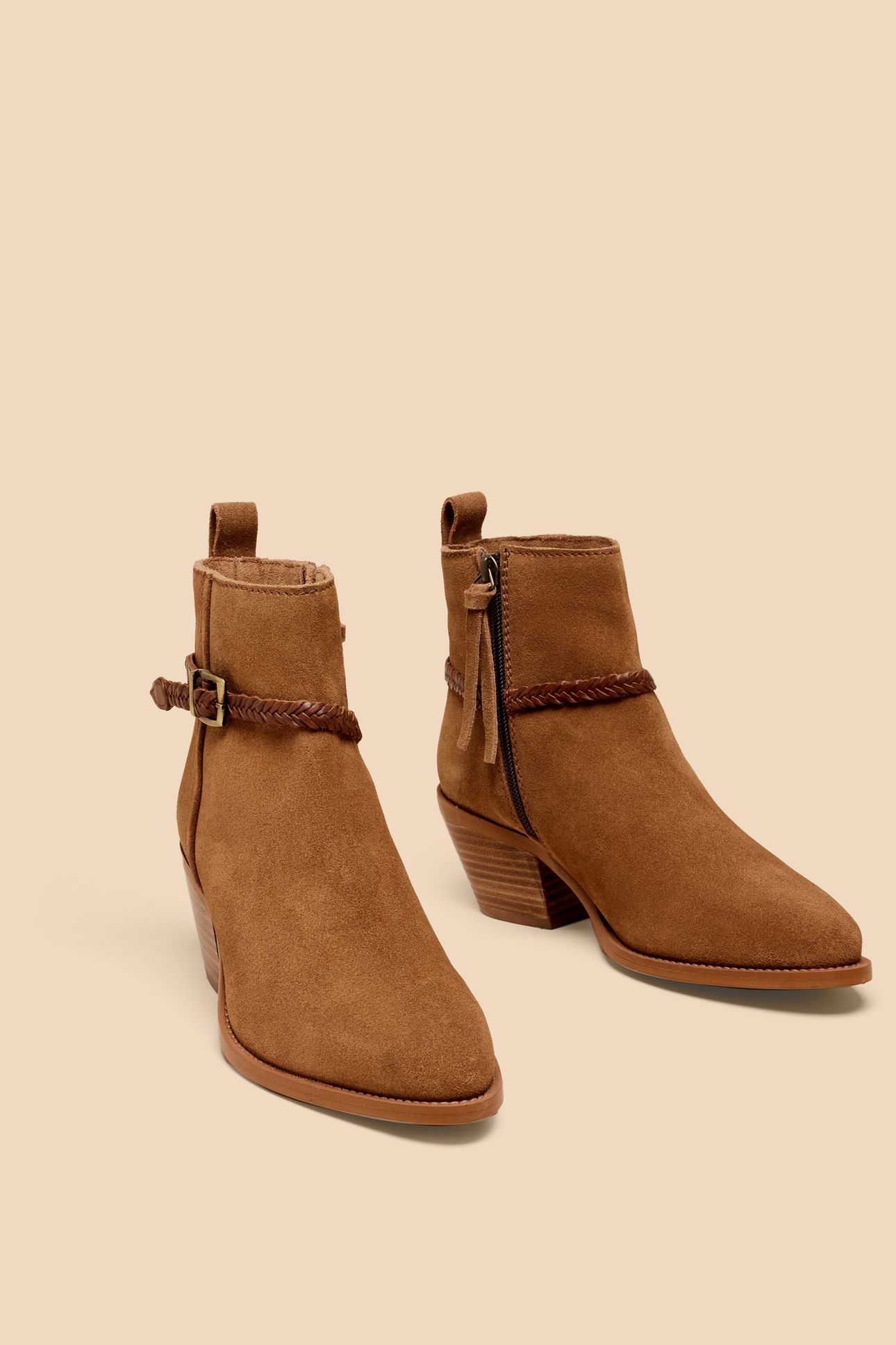 PEONY SUEDE PLAIT STRAP BOOT MID TAN 3