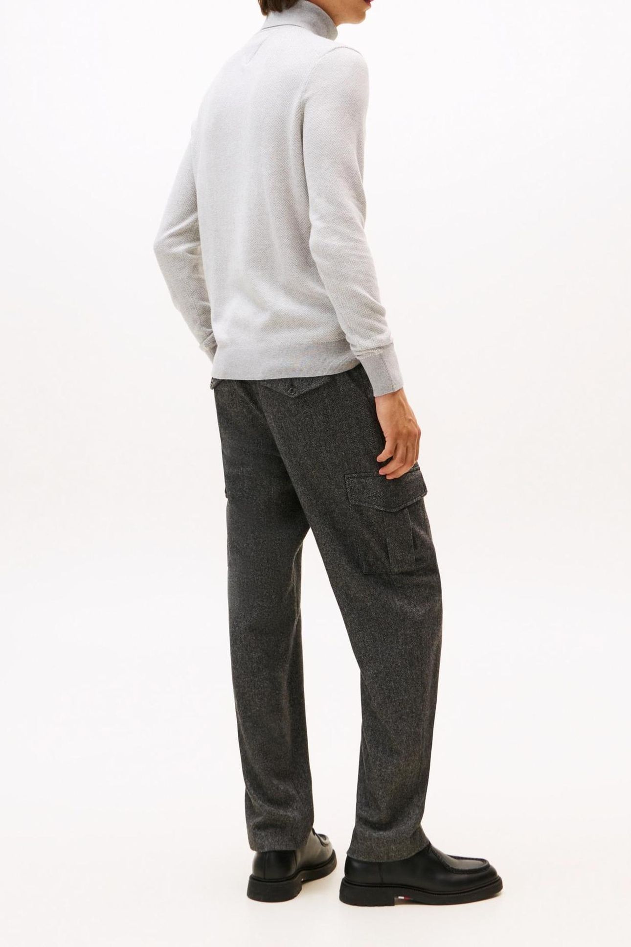 PIMA COTTON CASHMERE HERRINGBONE LIGHT GREY HEATHER/IVORY PE 3