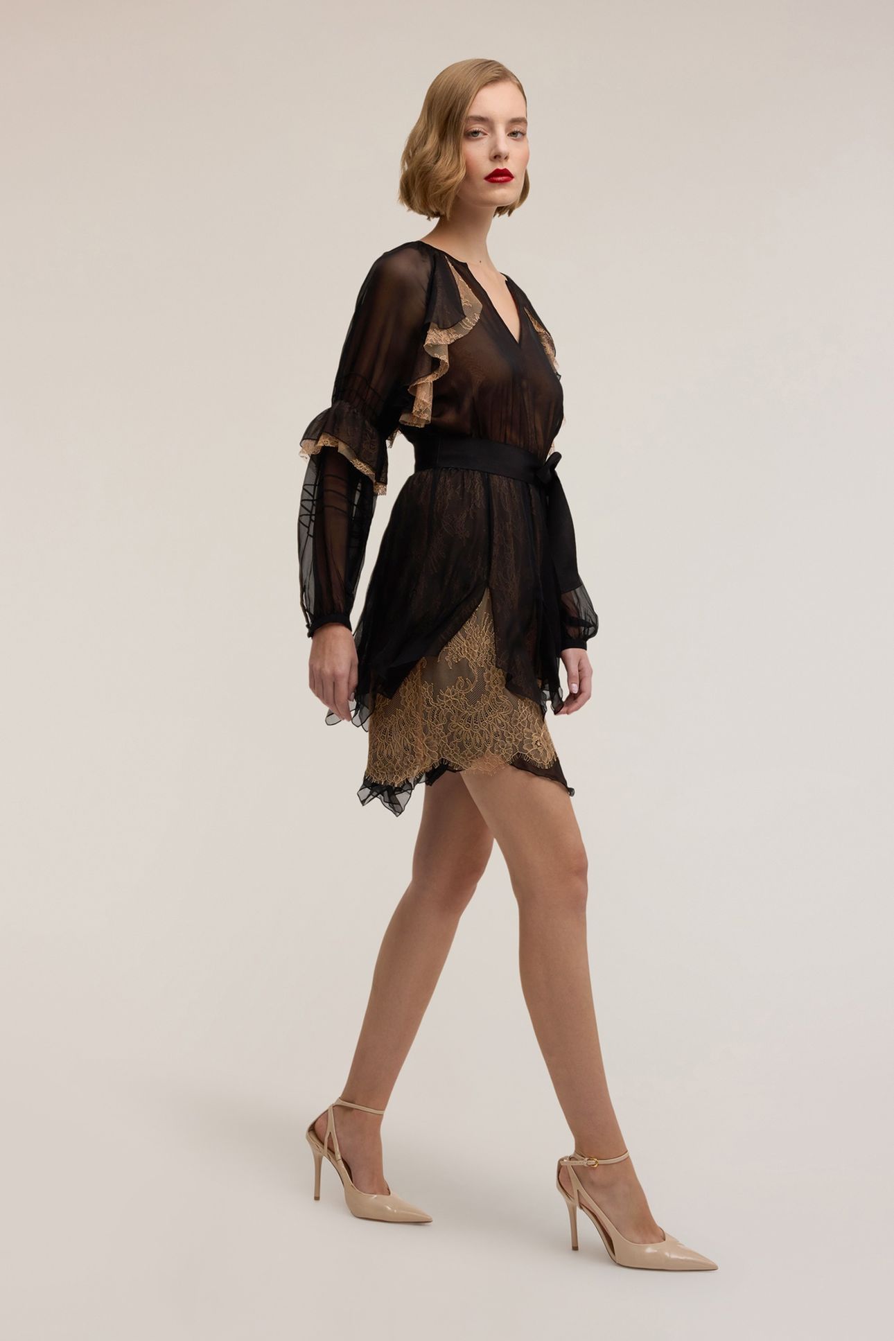 GEORGETTE AND LACE SMART COUTURE DRESS BLACK 1