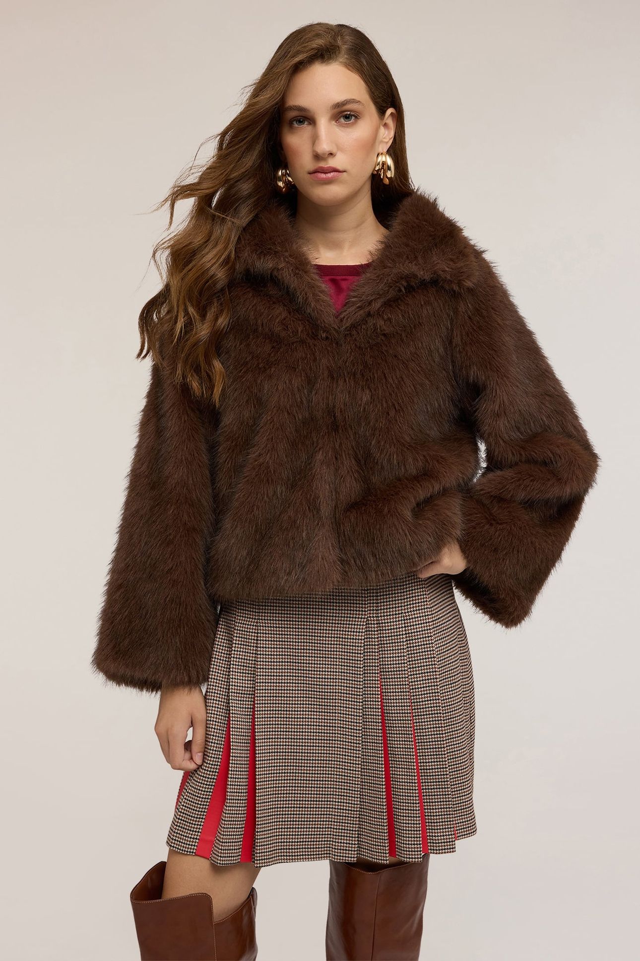 SHORT JACKET WITH HIGH COLLAR BROWN 1