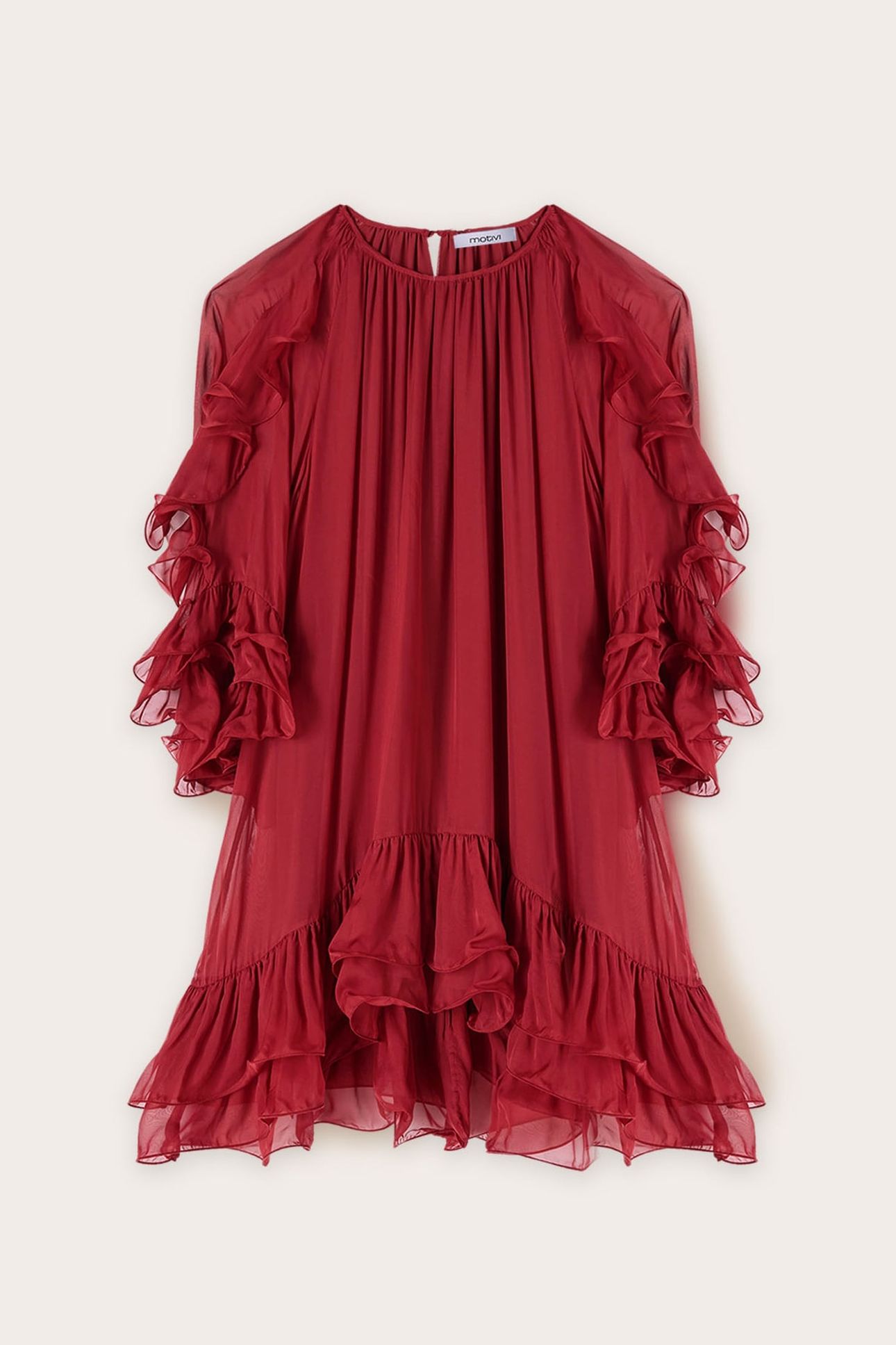 SHORT DRESS WITH RUFFLES BURGUNDY 4