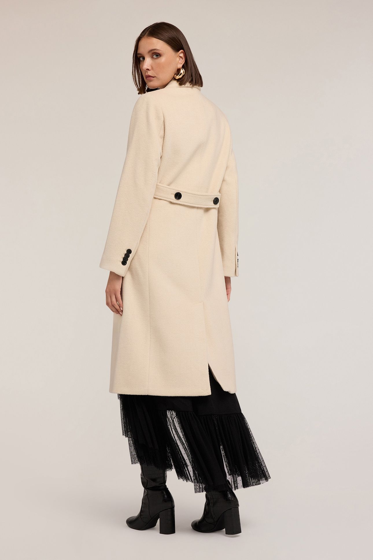 DOUBLE-BREASTED COAT IN WOOL BLEND DRAP BEIGE 3