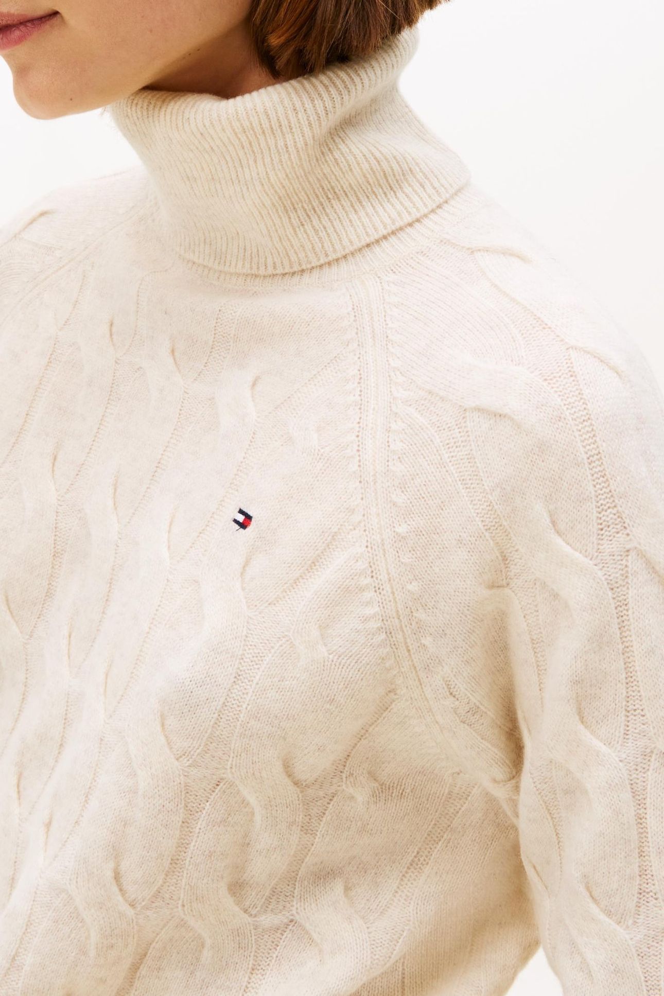 SOFT WOOL CABLE ROLL NECK HEATHER OATMILK 5