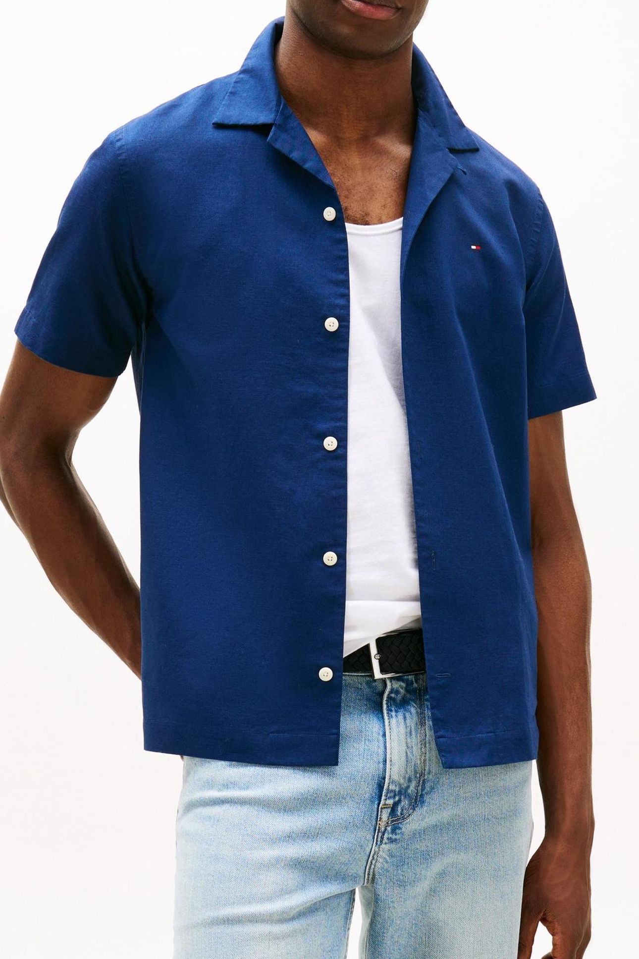 LINEN BLEND SOLID SHIRT CARBON NAVY 2