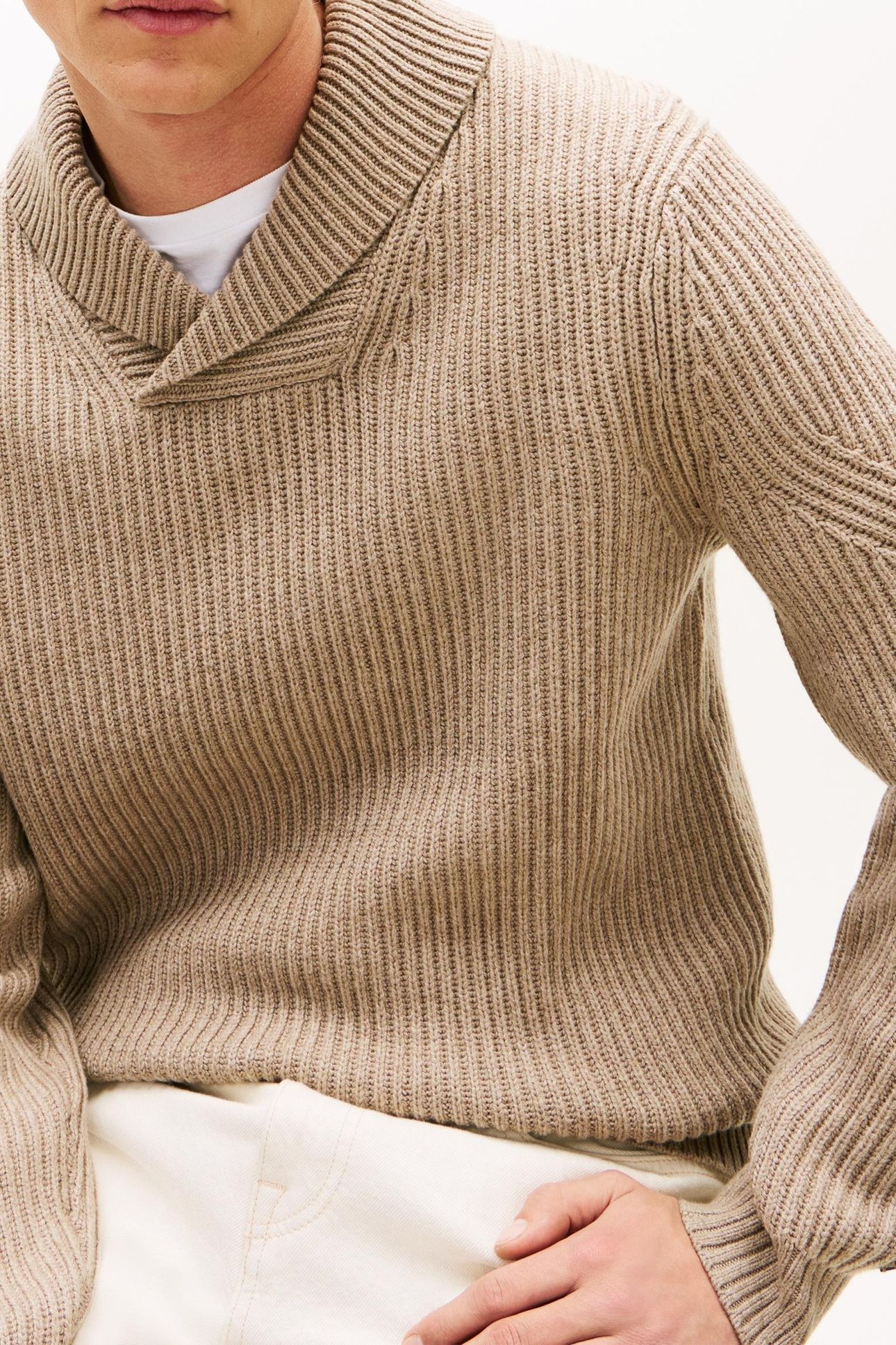DC SHAWL COLLAR SWEATER COASTAL TAUPE HEATHER 5