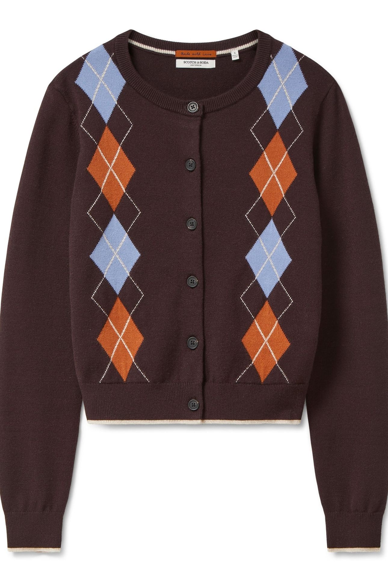CREW NECK CARDIGAN SEAL BROWN/ STONEWASH / CARAMEL CAFÉ 4