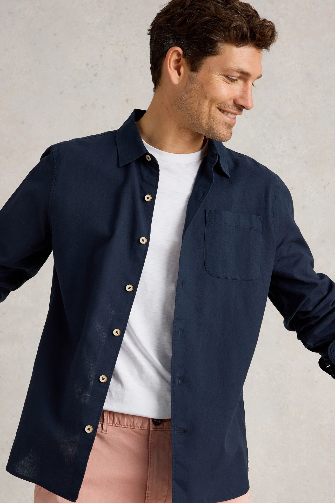 ELY LINEN COTTON LS SHIRT DARK NAVY 2