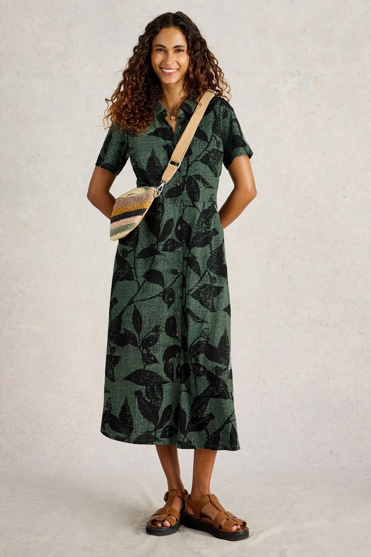 RUA JERSEY SHIRT DRESS GREEN PRINT 2
