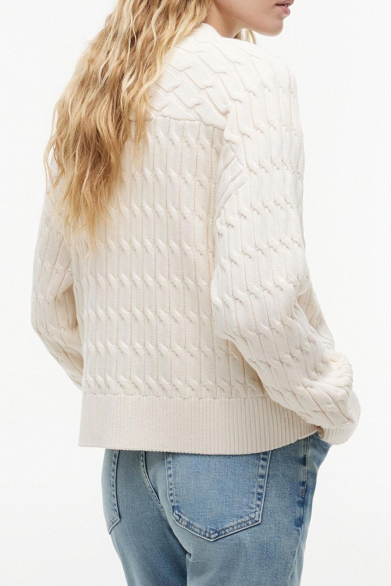 MID GG CABLE V-NECK LS IVORY PETAL 2